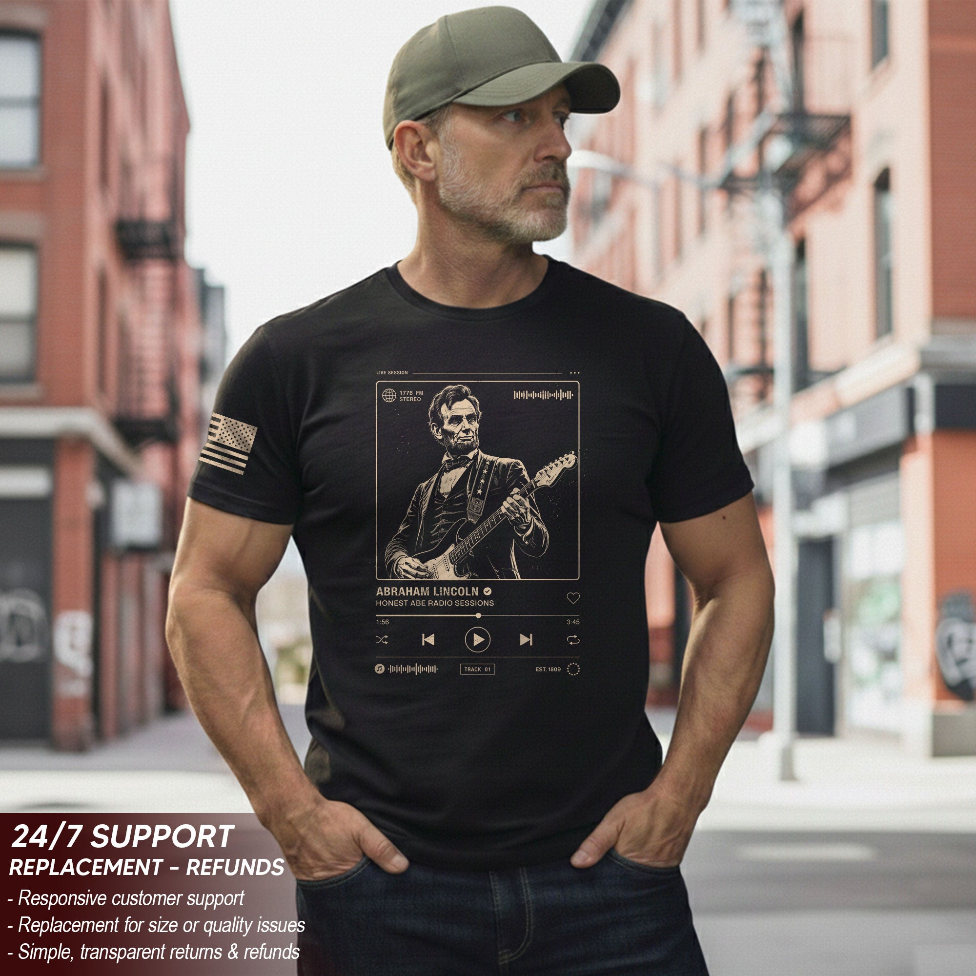 Abraham Lincoln Guitar Shirt Music Player Interface Patriotic Graphic Tee