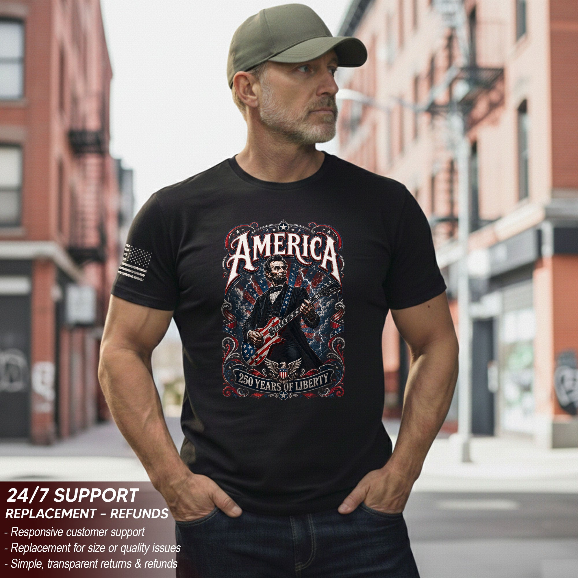 America 250 Years of Liberty Shirt Patriotic Guitar USA Vintage Freedom Tee