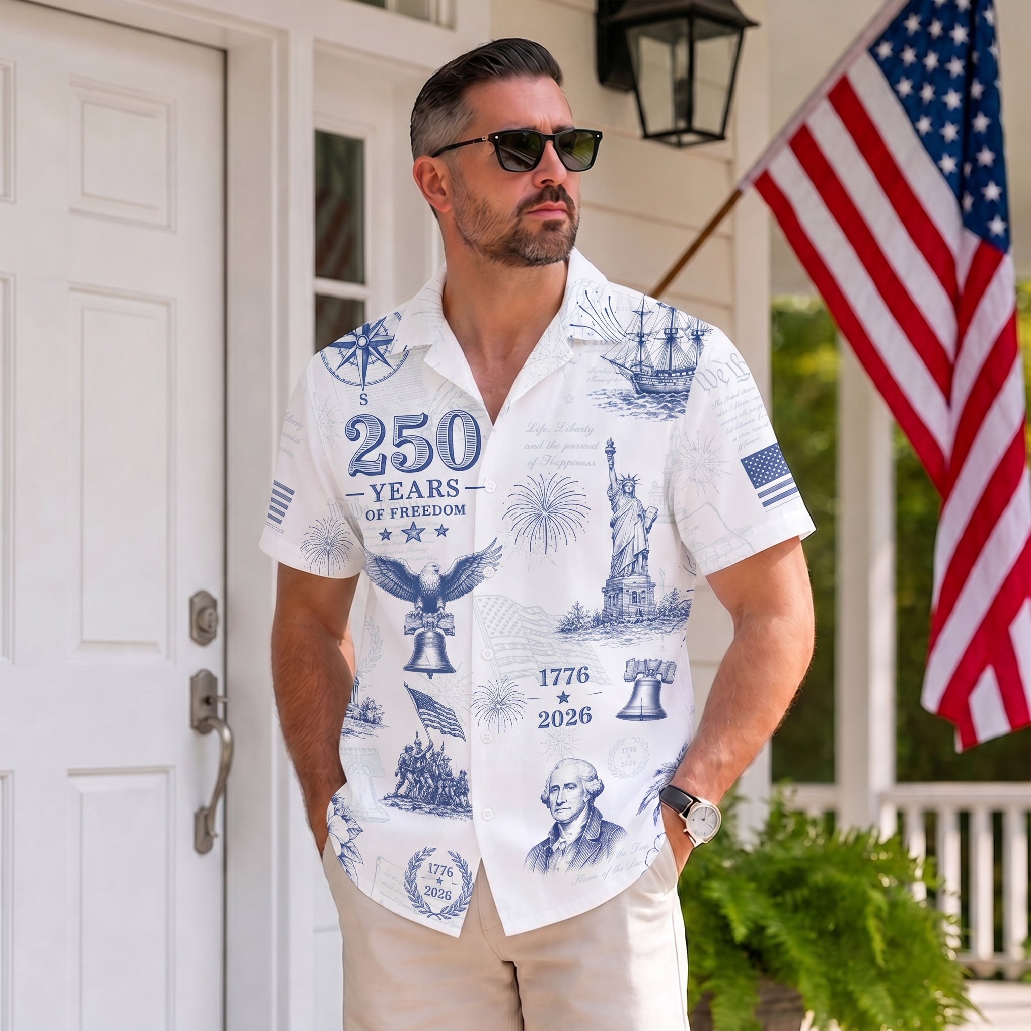 Patriotic United States 250 Years Hawaiian Shirt Statue Of Liberty Apparel