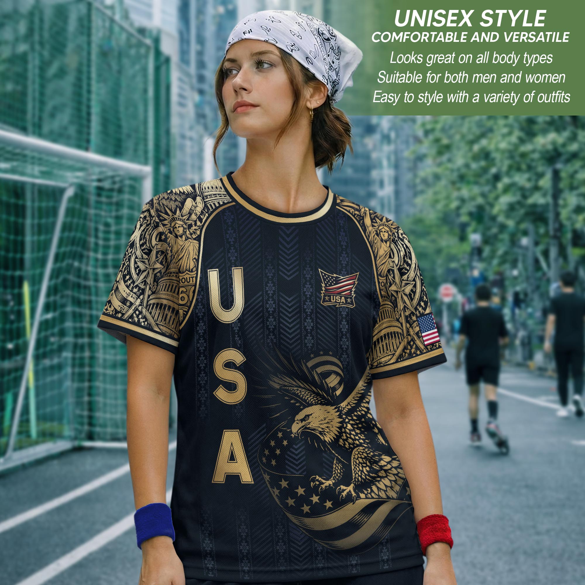 Adult Soccer Jersey Blue Edition Elite Eagle Emblem Patriotic Athletic Sport Top