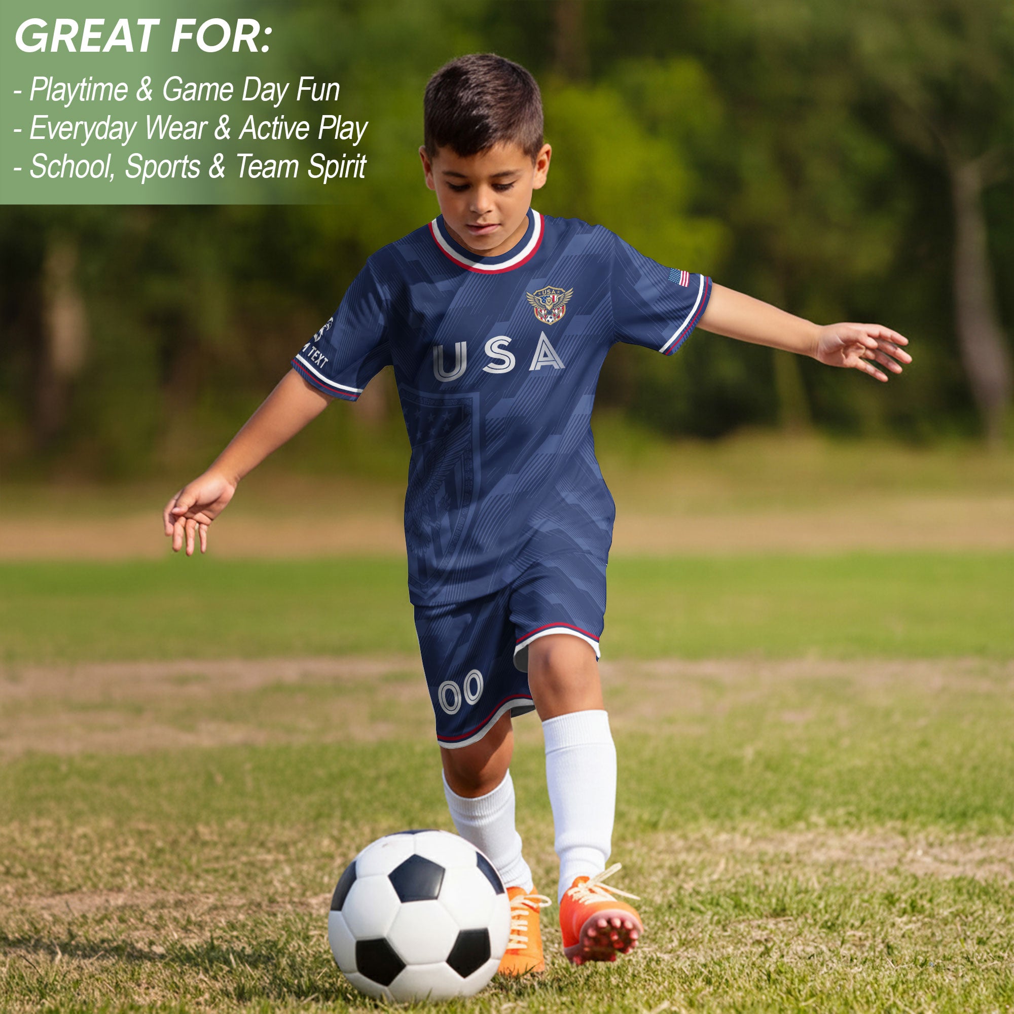 Custom Name Kids Soccer Jersey Personalized USA Youth Athletic Sport T Shirt