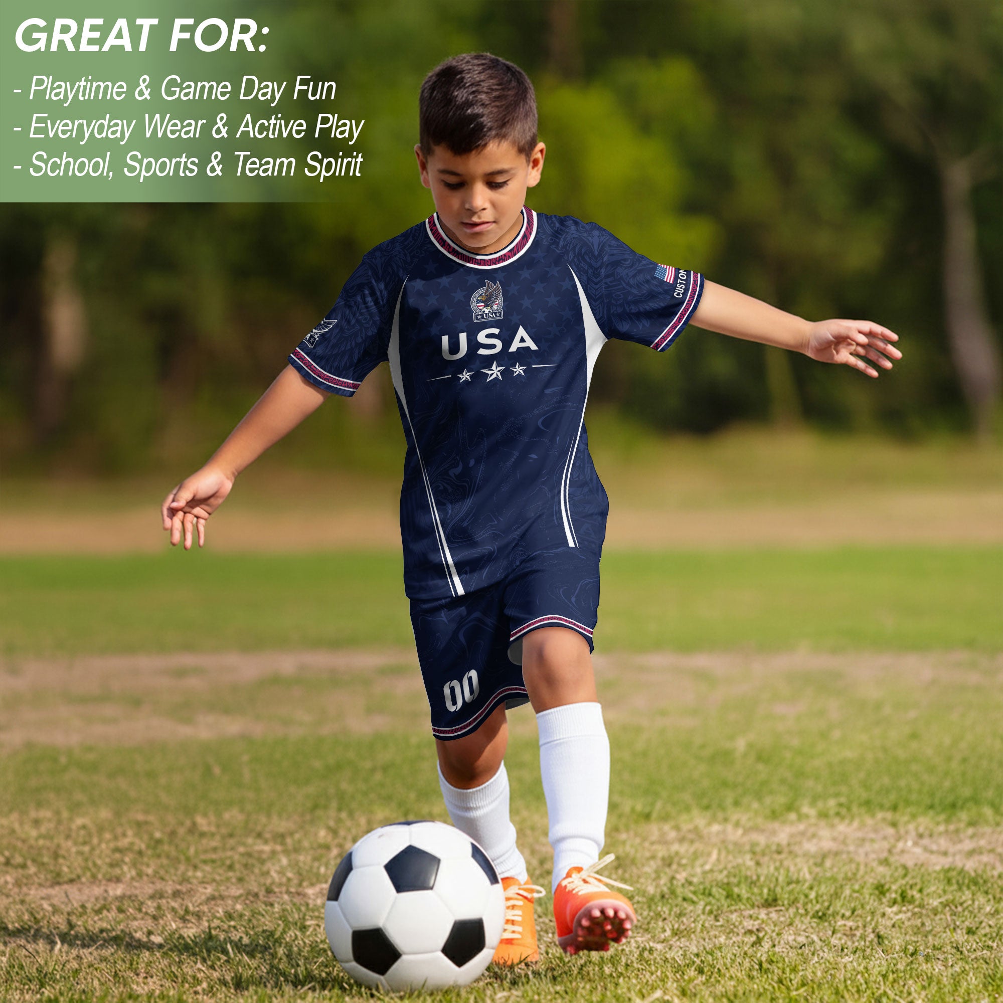 Personalized Youth Soccer Jersey Style Custom Name Number USA Kids Starry Active Top
