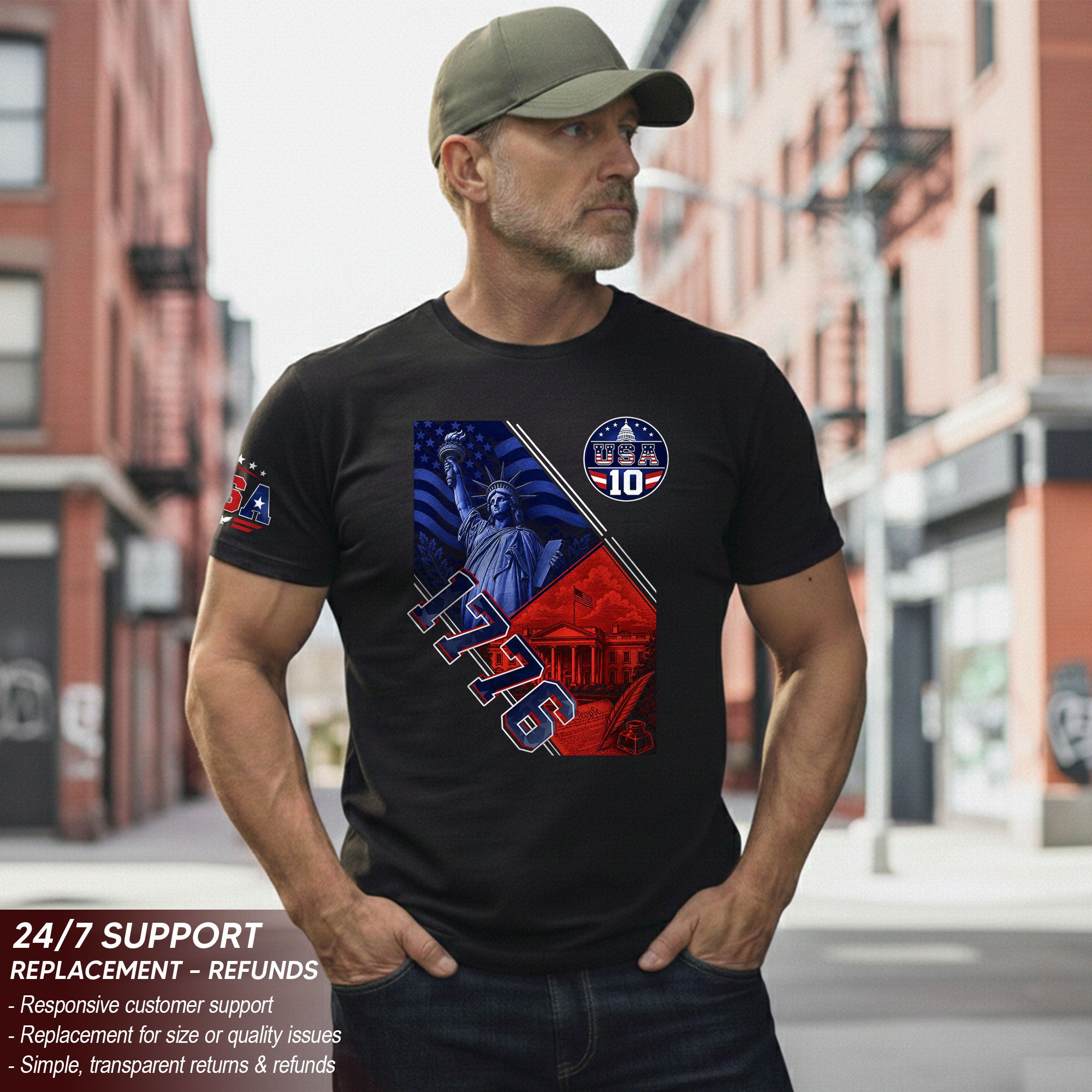 USA 1776 Sport Graphic Tee Patriotic Number 10 Statue Of Liberty Heritage Style Shirt