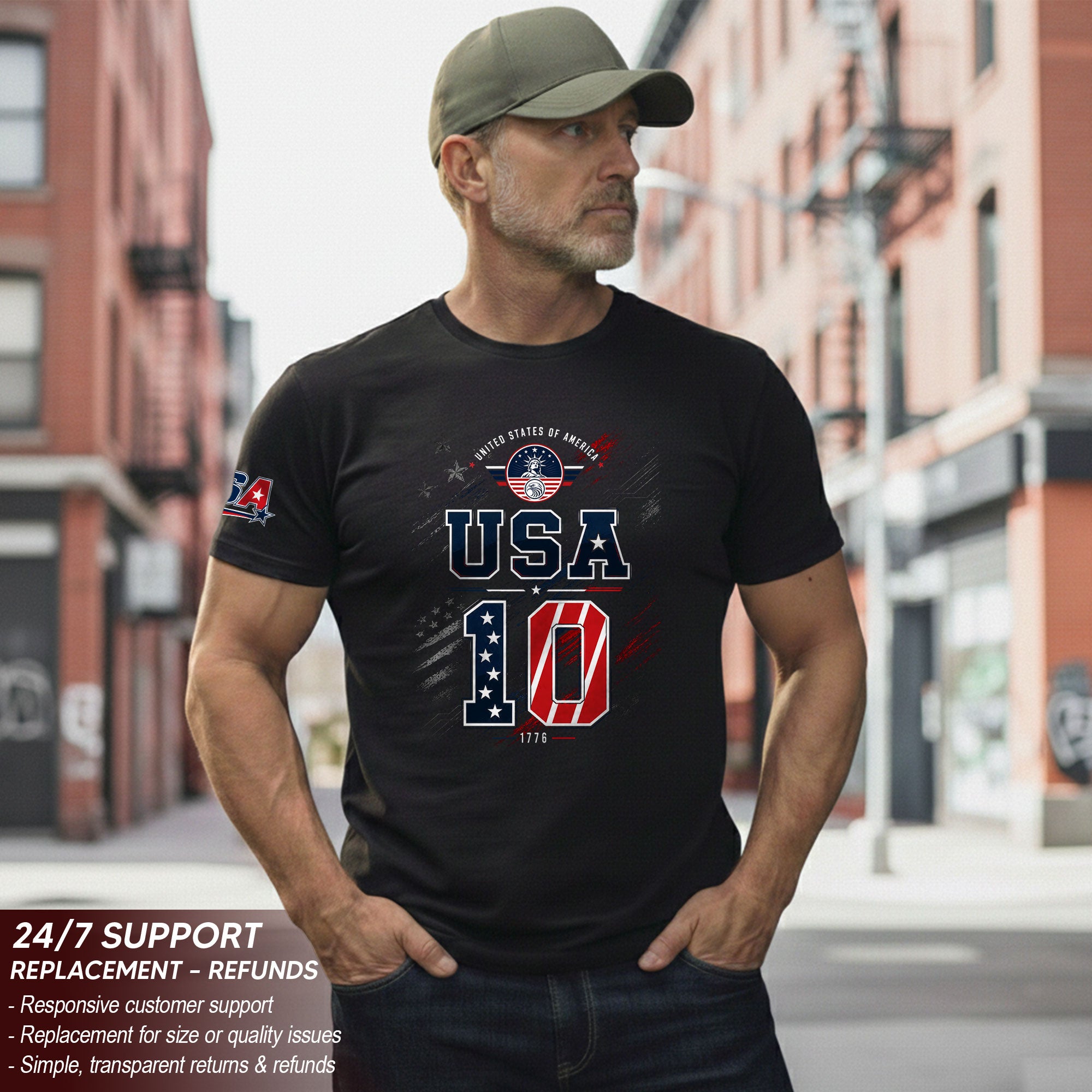 USA 1776 Sport Shirt Patriotic Number 10 Design American Heritage Graphic Tee Top