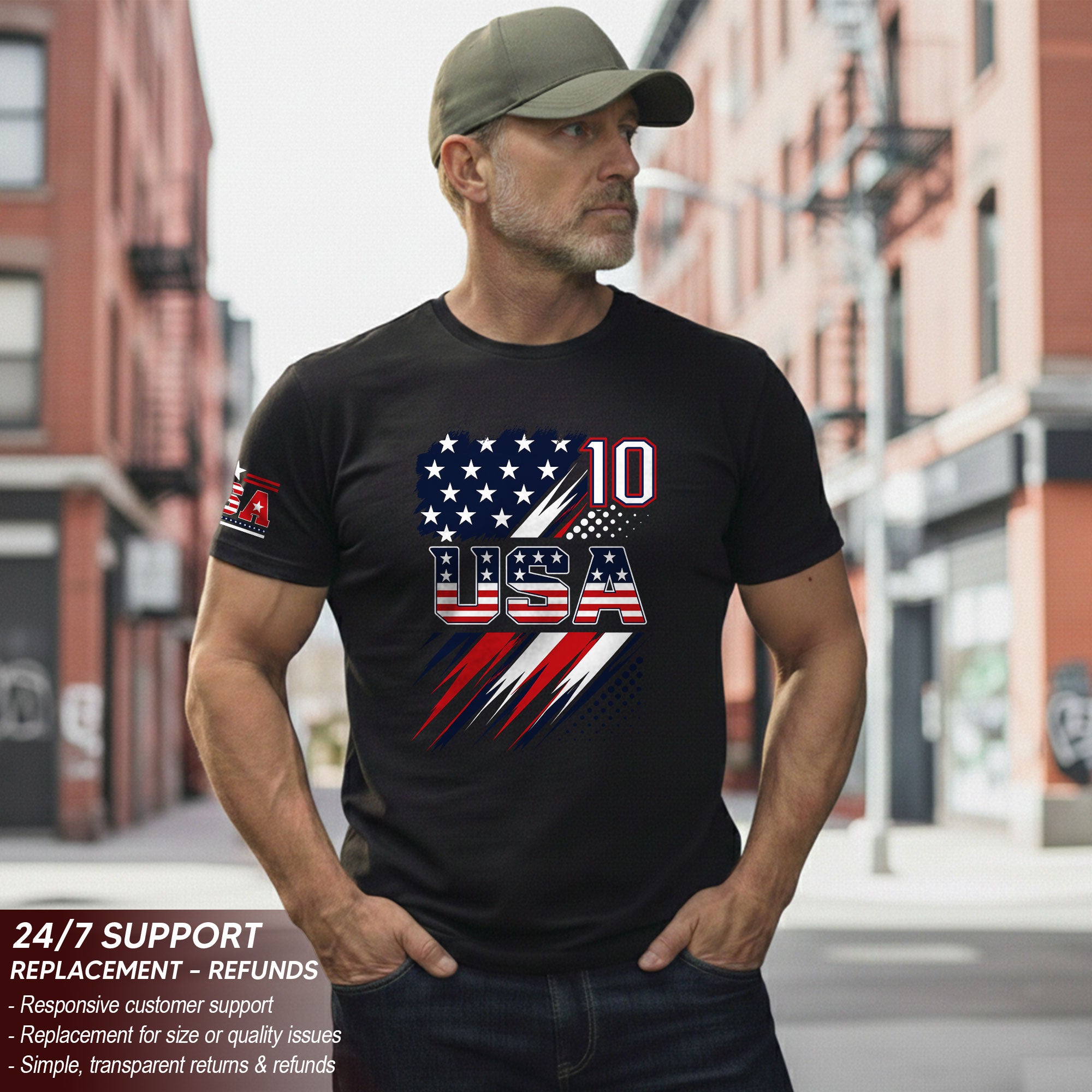 USA Number 10 Sport Tee Patriotic Stars And Stripes Graphic Mens Casual Fashion Shirt