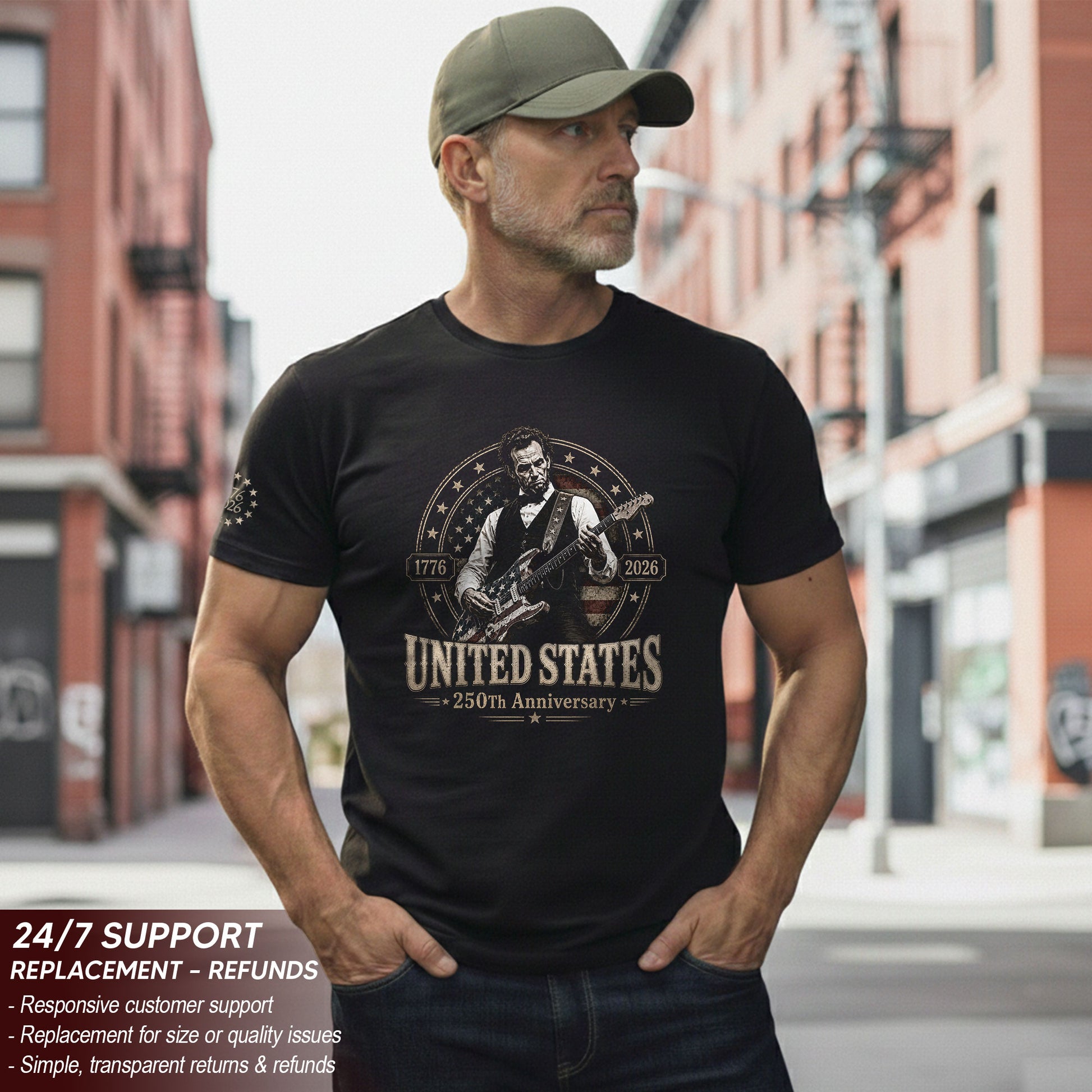 Mens T Shirt Patriotic 250 Years 1776-2026 Abraham Lincoln Star Badge Graphic Tee - Rust Field Wear