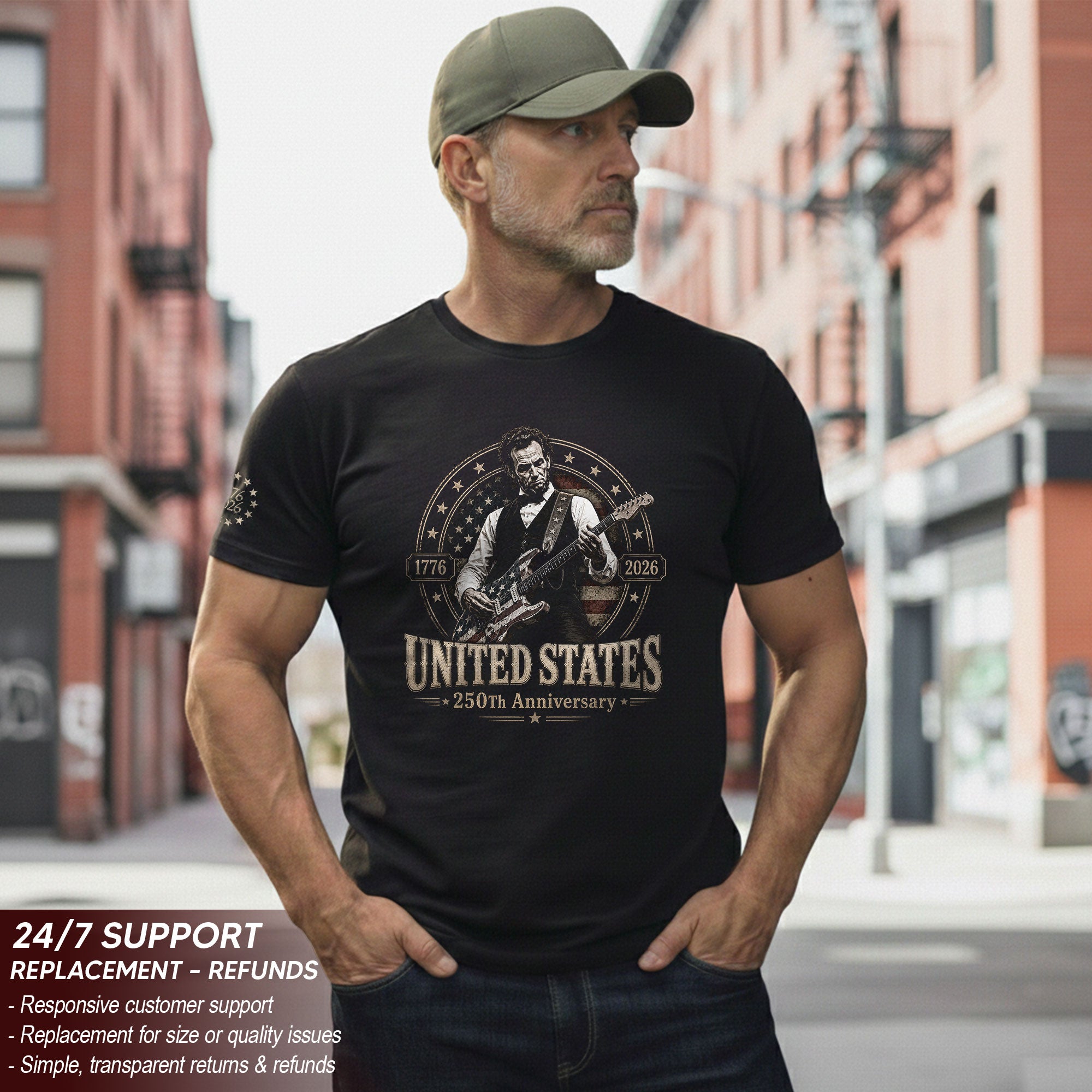 Mens T Shirt Patriotic 250 Years 1776-2026 Abraham Lincoln Star Badge Graphic Tee - Rust Field Wear