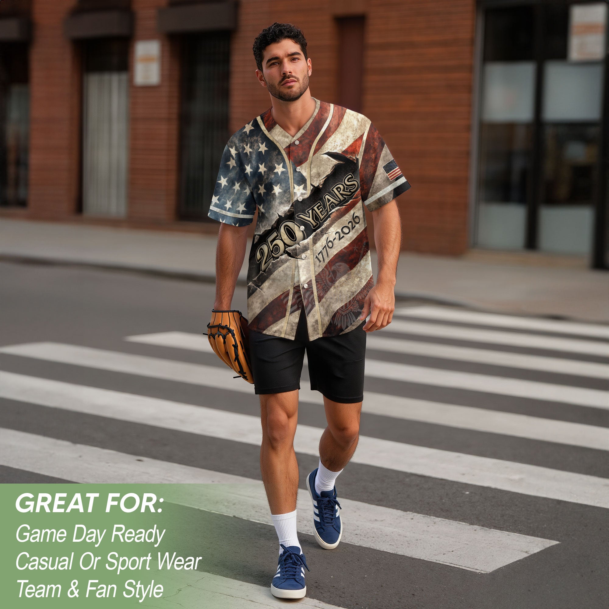 America Baseball Jersey 250 Years 1776-2026 Ripped Flag Patriotic Statue Of Liberty - Rust Field Wear