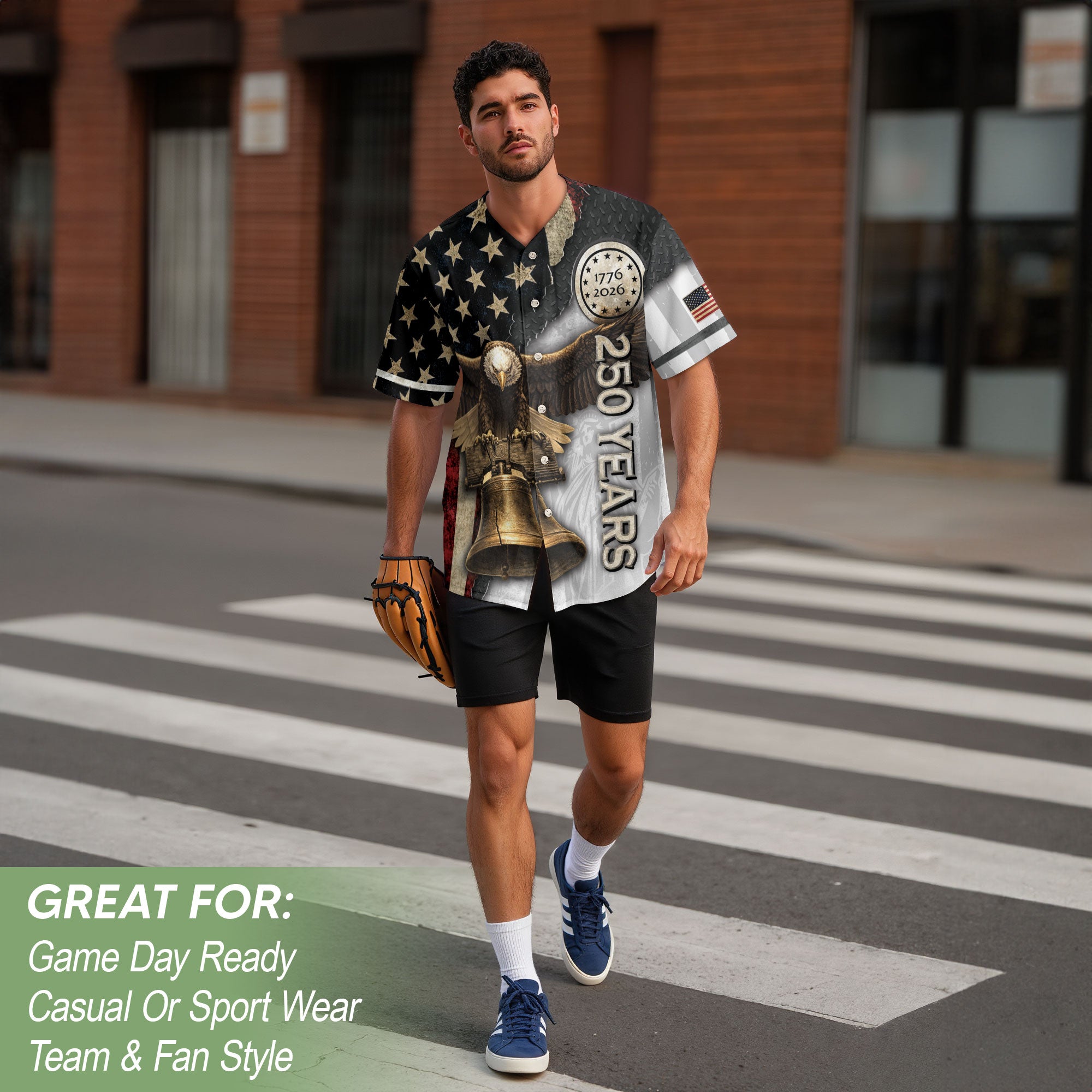 America Baseball Jersey 250 Years 1776-2026 Eagle Liberty Bell Patriotic Button Shirt - Rust Field Wear