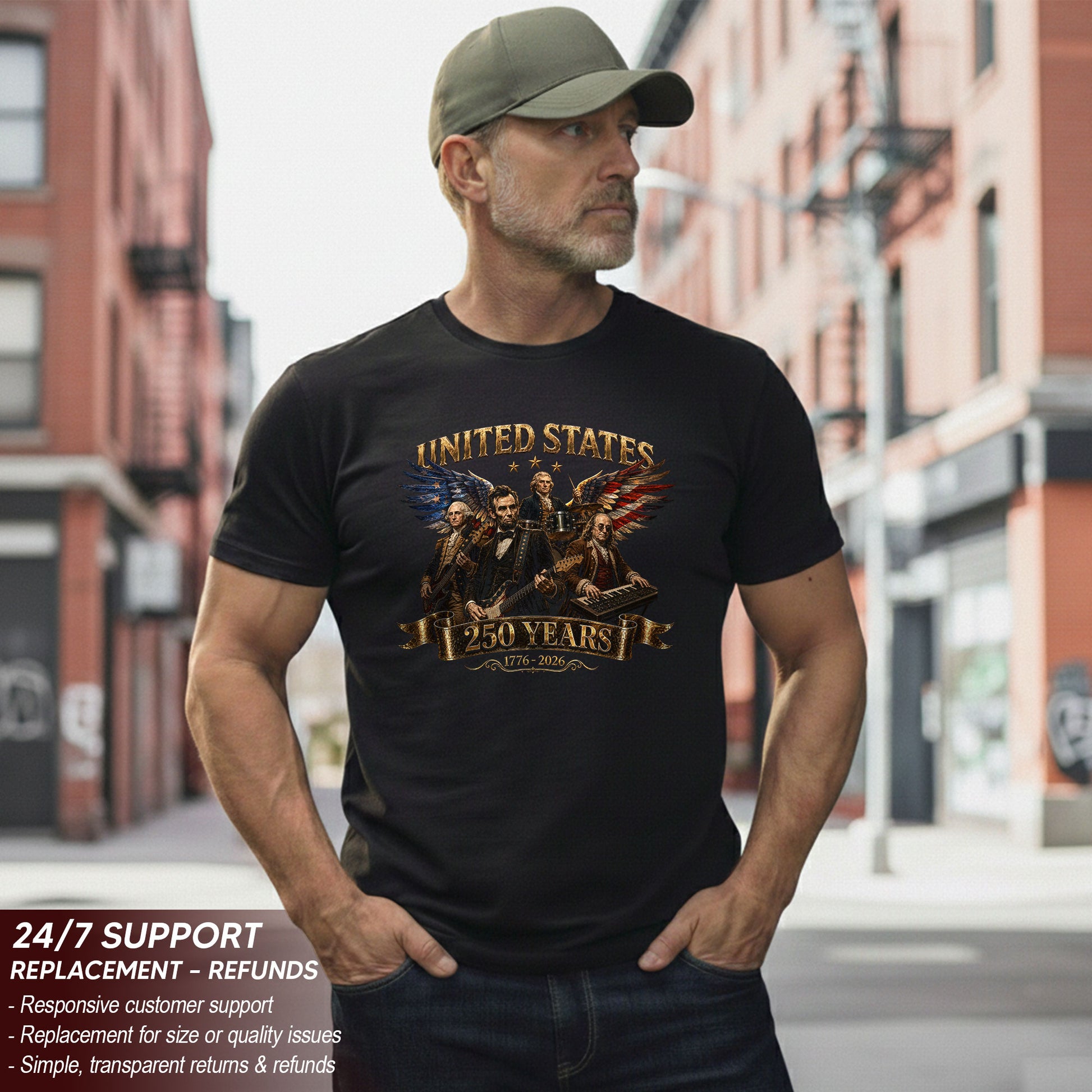 Patriotic Presidents Eagle Wings Rock Band T Shirt 250 Years 1776-2026 Vintage Tee - Rust Field Wear