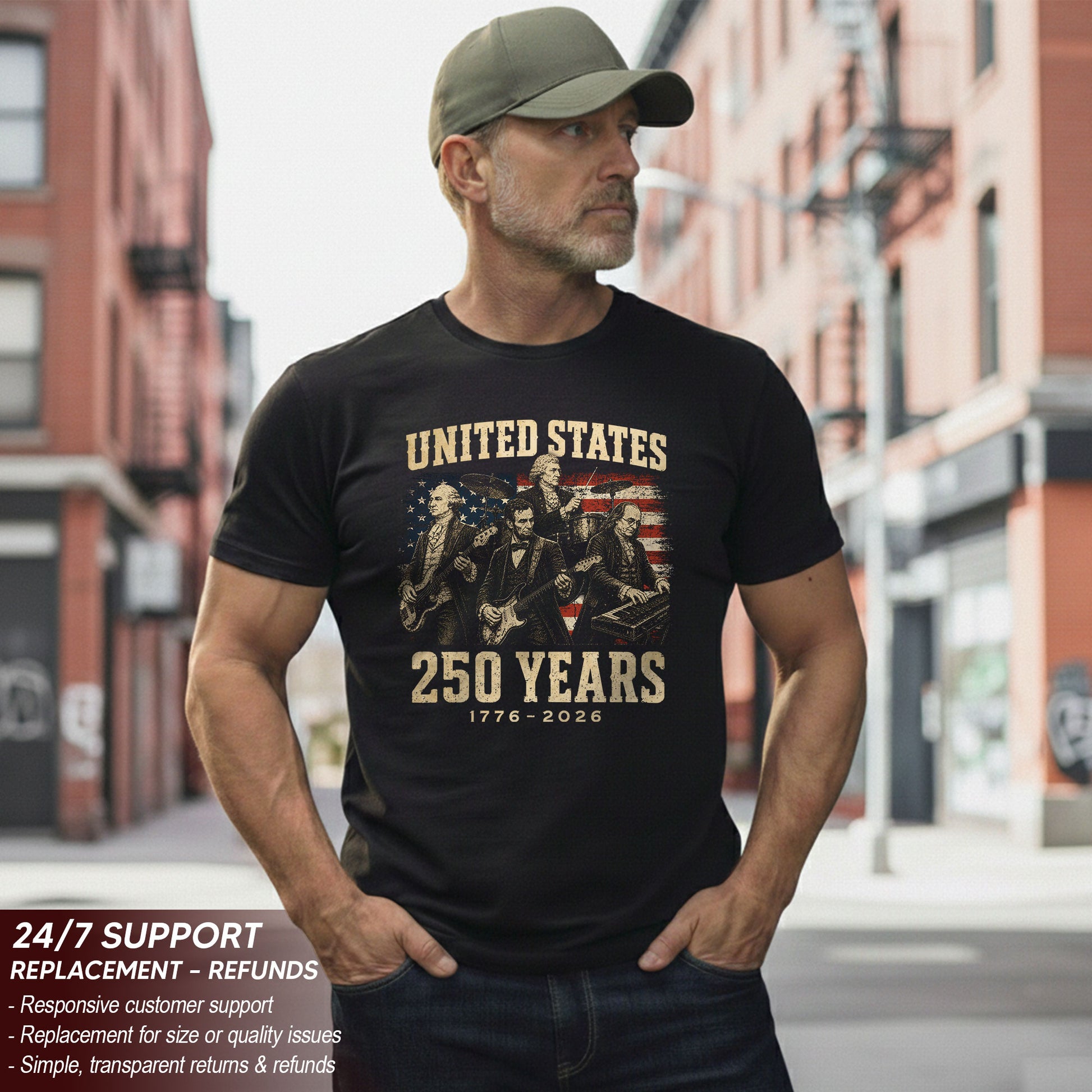 Founding Fathers Presidents Rock Band T-Shirt 250 Years Vintage 1776-2026 Patriotic - Rust Field Wear