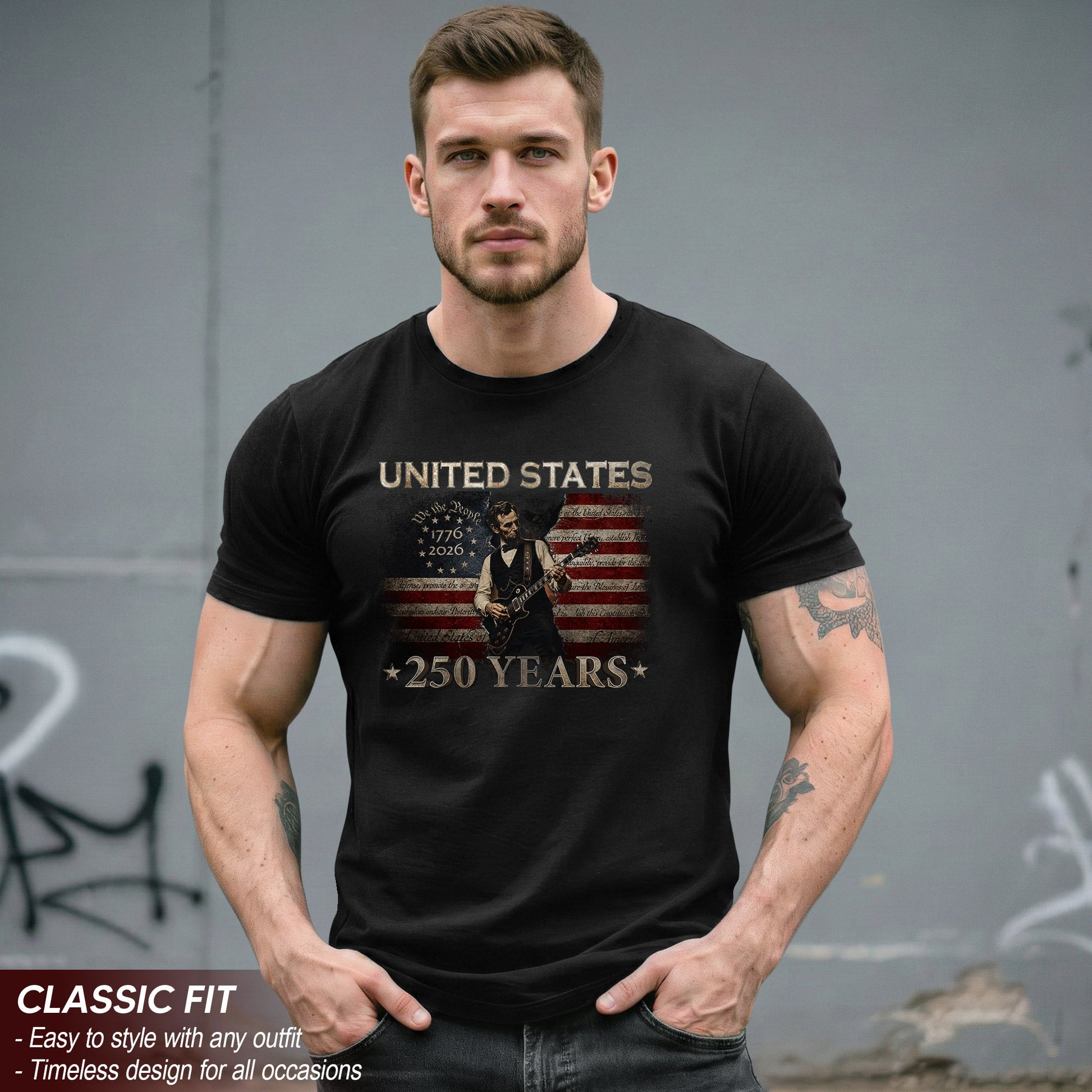 Lincoln 1776-2026 Patriotic Graphic T Shirt - Unisex Summer Tee for History Fans - Rust Field Wear