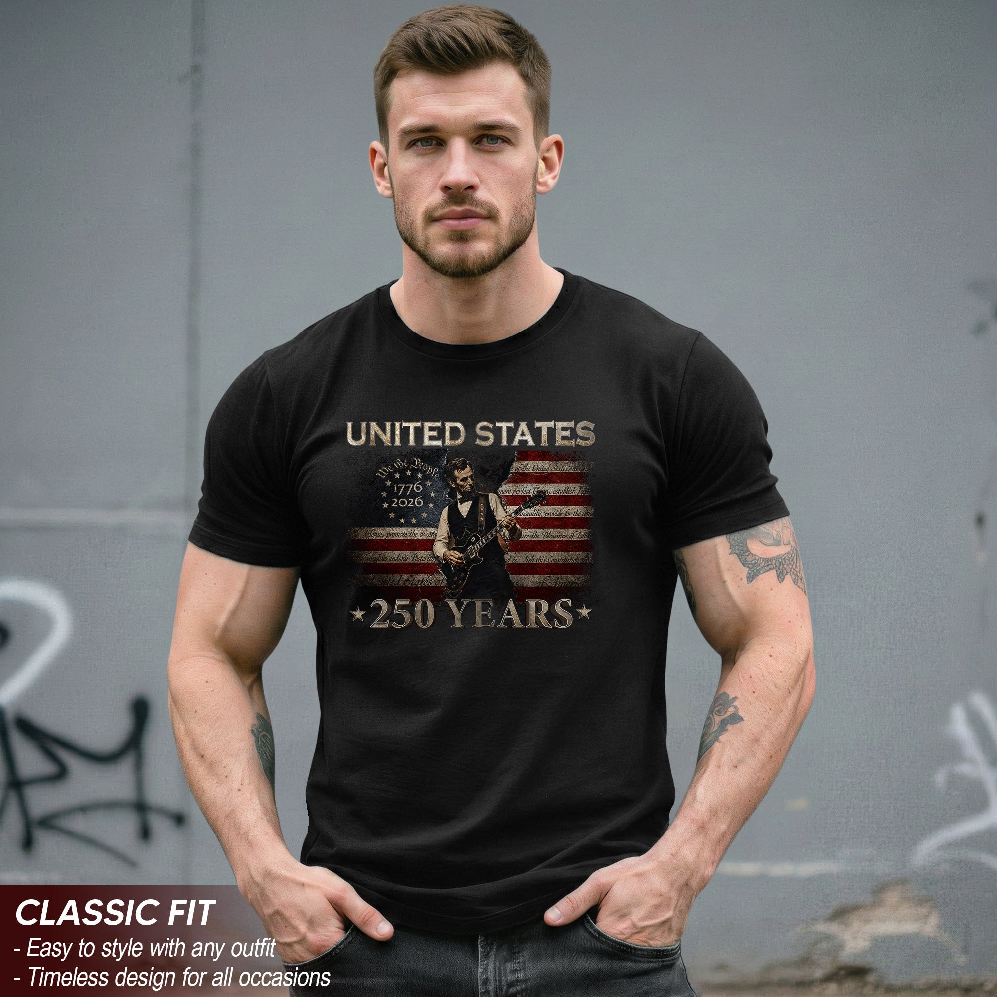 Lincoln 1776-2026 Patriotic Graphic T Shirt - Unisex Summer Tee for History Fans - Rust Field Wear