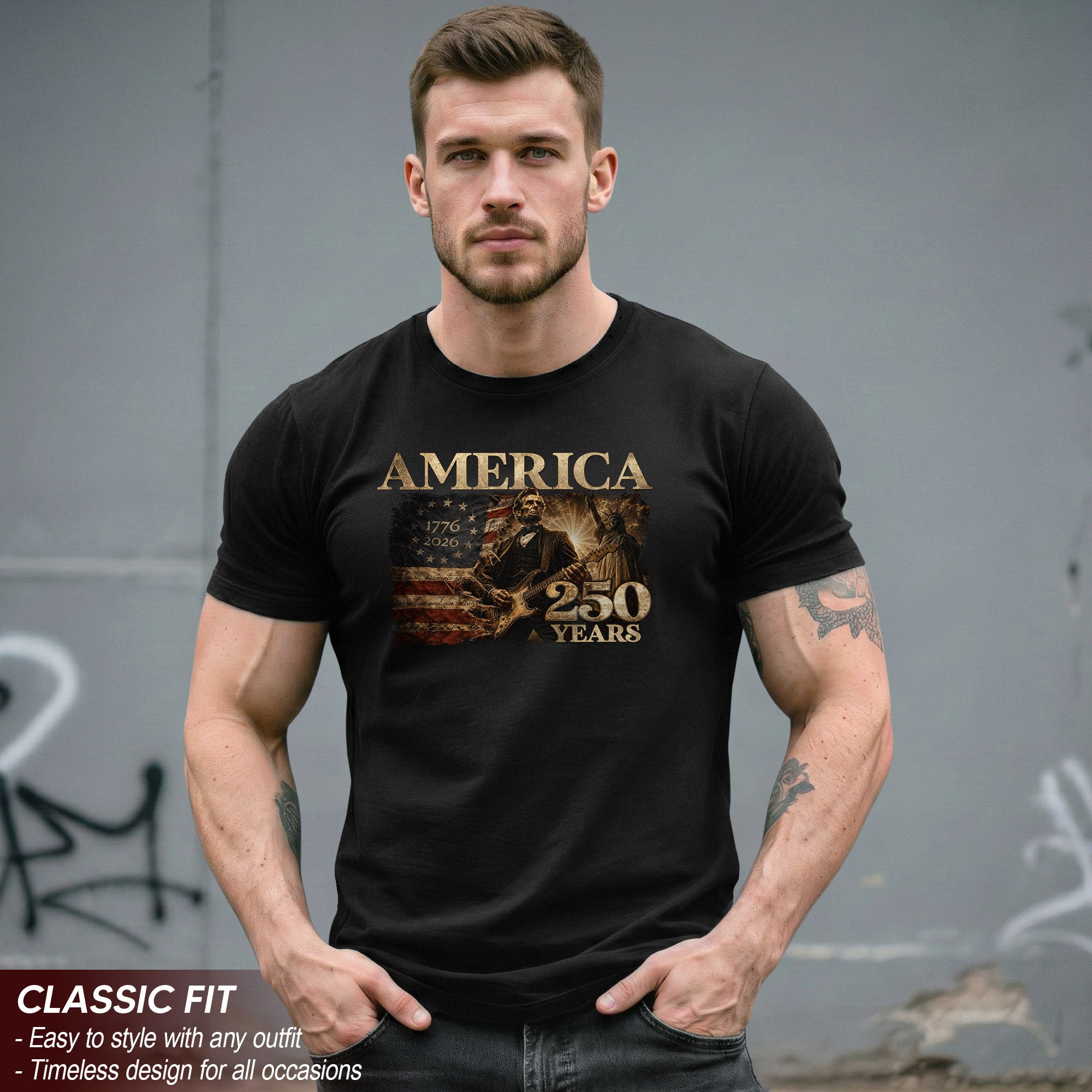 America 250 Years Lincoln T Shirt Patriotic Historical Graphic Unisex Casual Tee