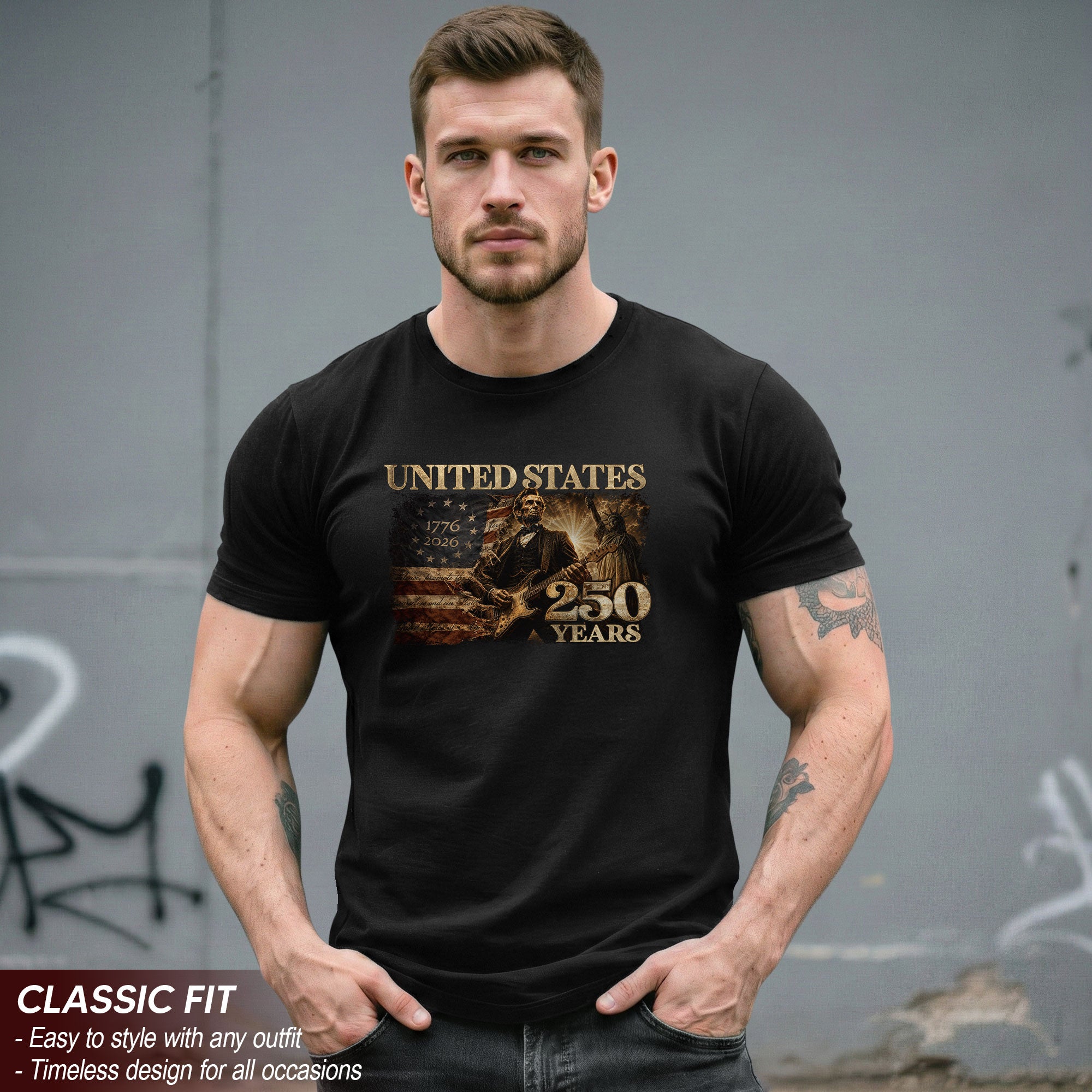 1776-2026 Patriotic Historical Graphic T Shirt - Lincoln Unisex Casual Wear Tee - Rust Field Wear