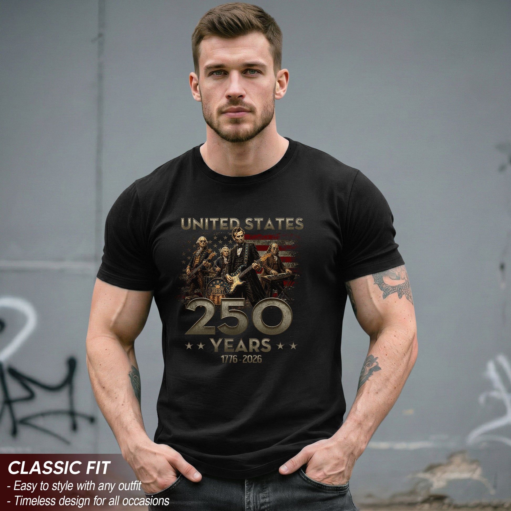1776-2026 Presidents Band Graphic T Shirt - Lincoln Patriotic Unisex Summer Tee - Rust Field Wear
