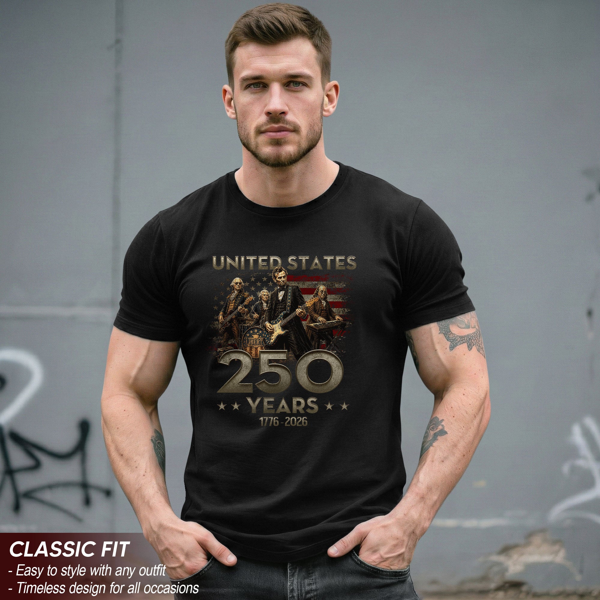 1776-2026 Presidents Band Graphic T Shirt - Lincoln Patriotic Unisex Summer Tee - Rust Field Wear