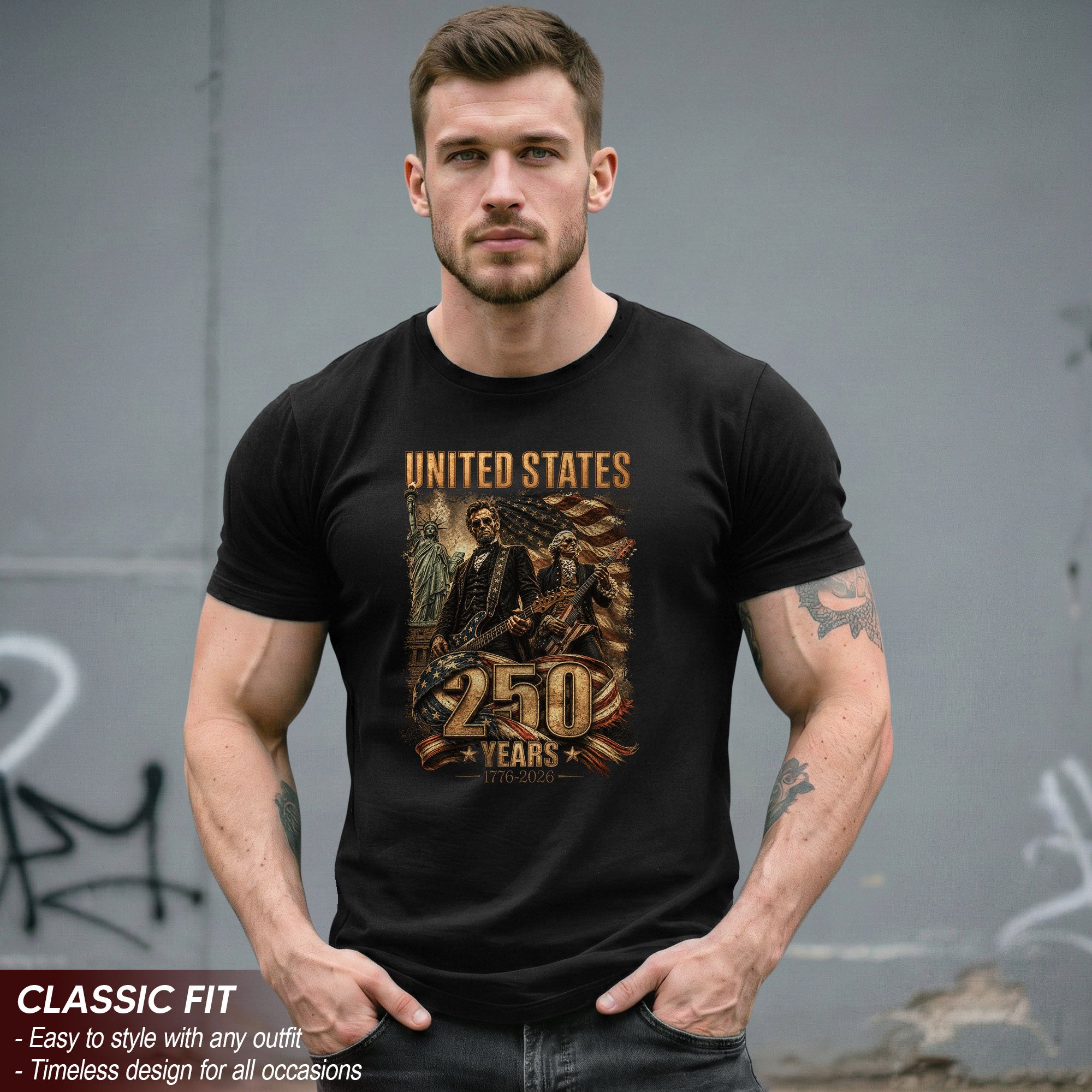 Patriotic 1776-2026 Presidents T Shirt - Lincoln Washington Graphic Unisex Top Item - Rust Field Wear