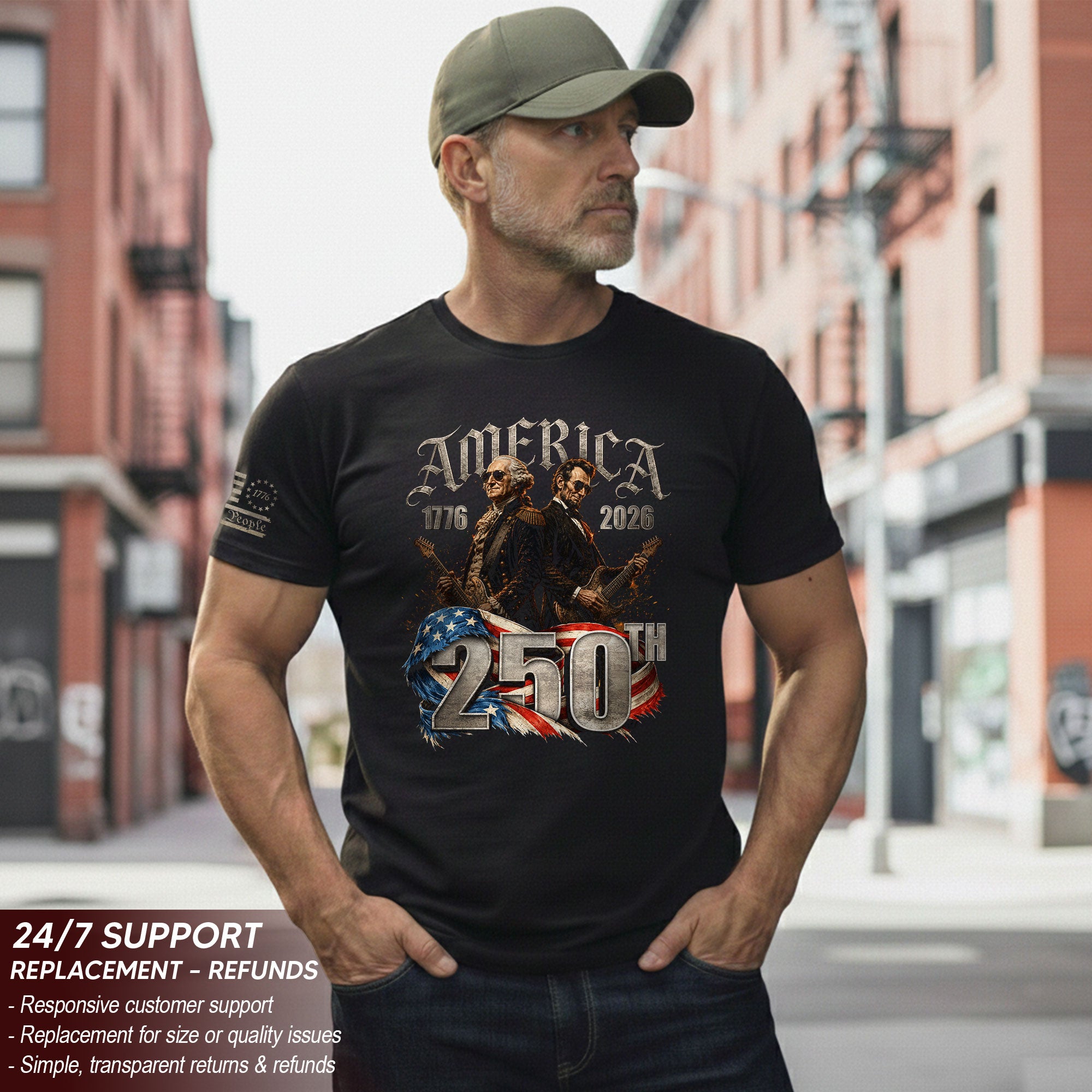 Washington Lincoln Guitar T-Shirt 1776-2026 Historical Patriotic Graphic Tee Anniversary Gift