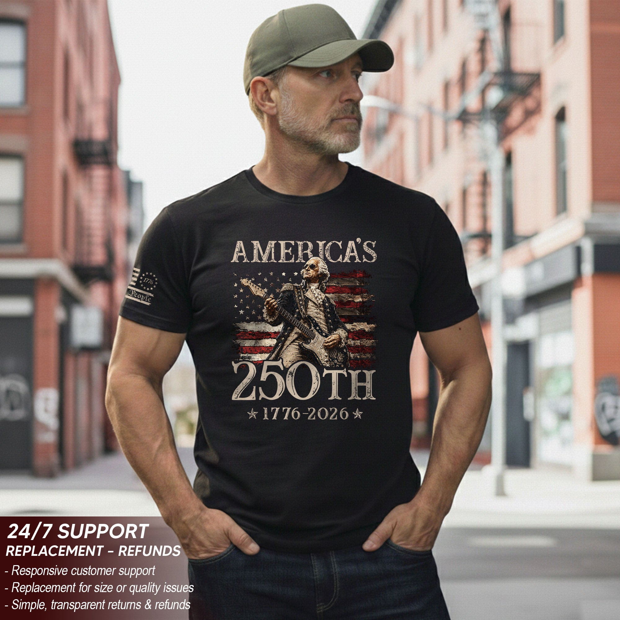 Iconic George Washington Guitar Shirt 1776-2026 Patriotic Graphic Tee Heritage Apparel Gift