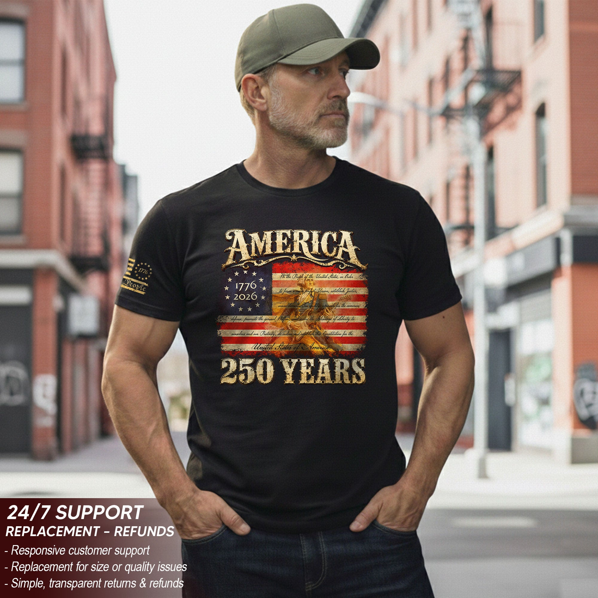 Constitution George Washington Guitar Shirt 1776-2026 Patriotic Graphic Tee Anniversary
