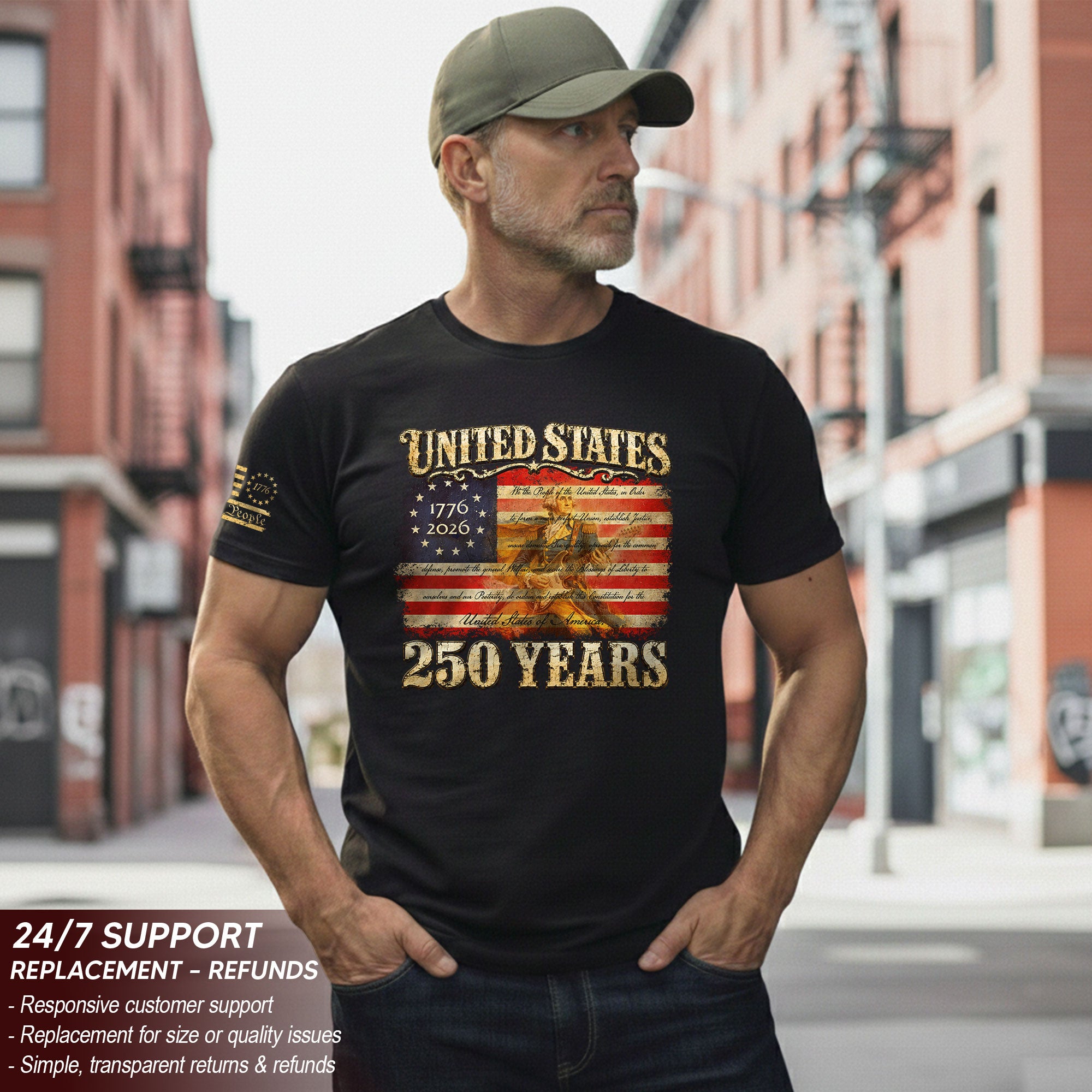 Constitution George Washington Guitar Shirt 1776-2026 Patriotic Graphic Tee Anniversary