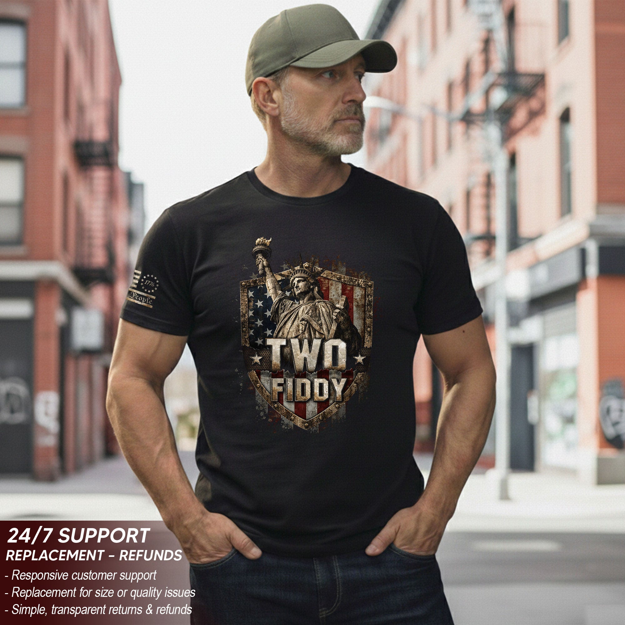 Patriotic Statue of Liberty T-Shirt - Two Fiddy 1776 American Flag Graphic Tee Top