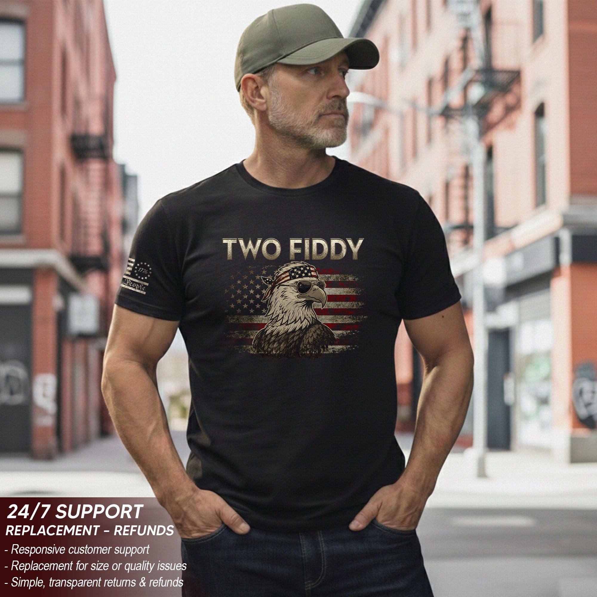 Two Fiddy Eagle Graphic Tee - Patriotic American Flag Bandana Style Men's Cotton Shirt
