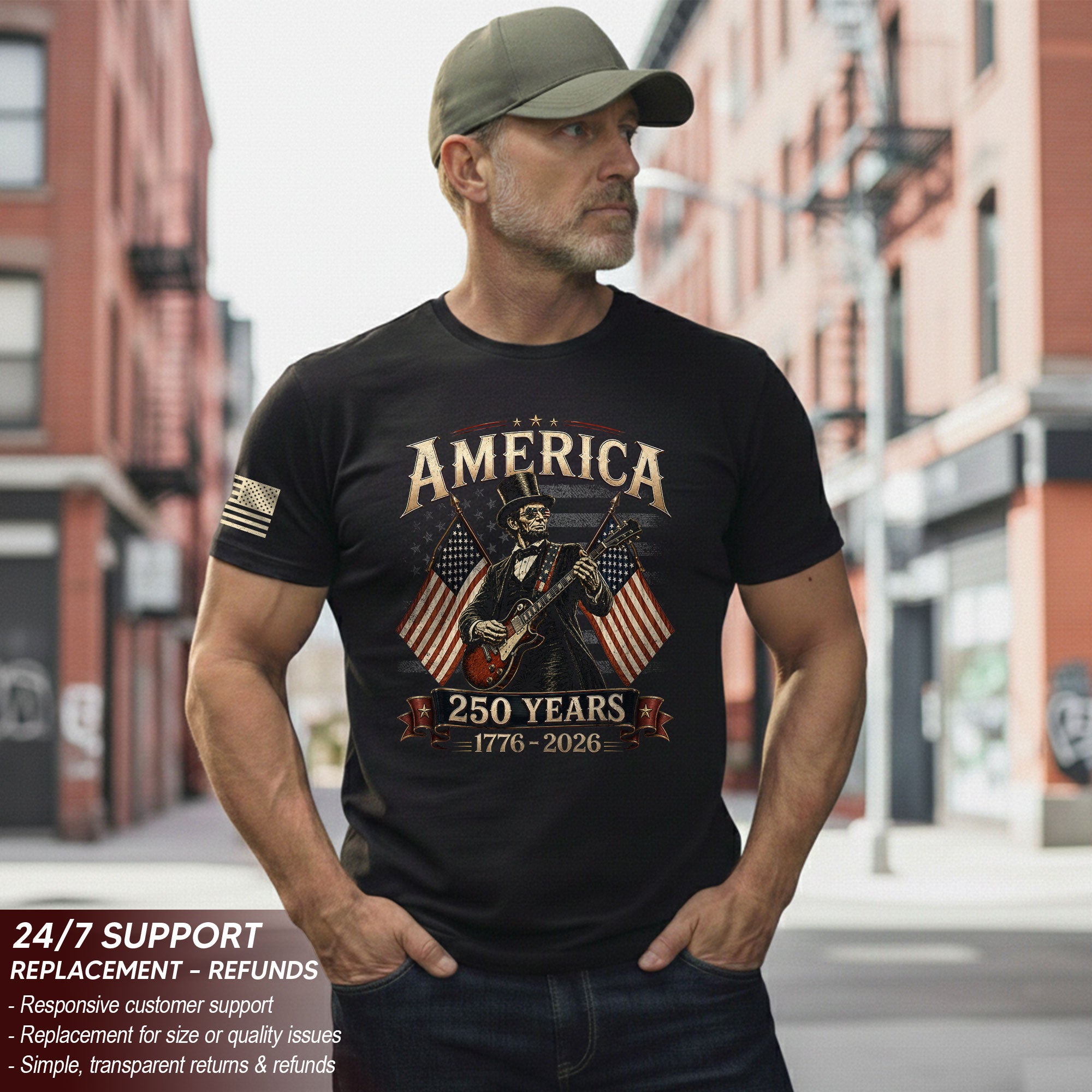 Patriotic Lincoln Electric Guitar T-Shirt 1776 2026 Vintage American Flags Tee Retro