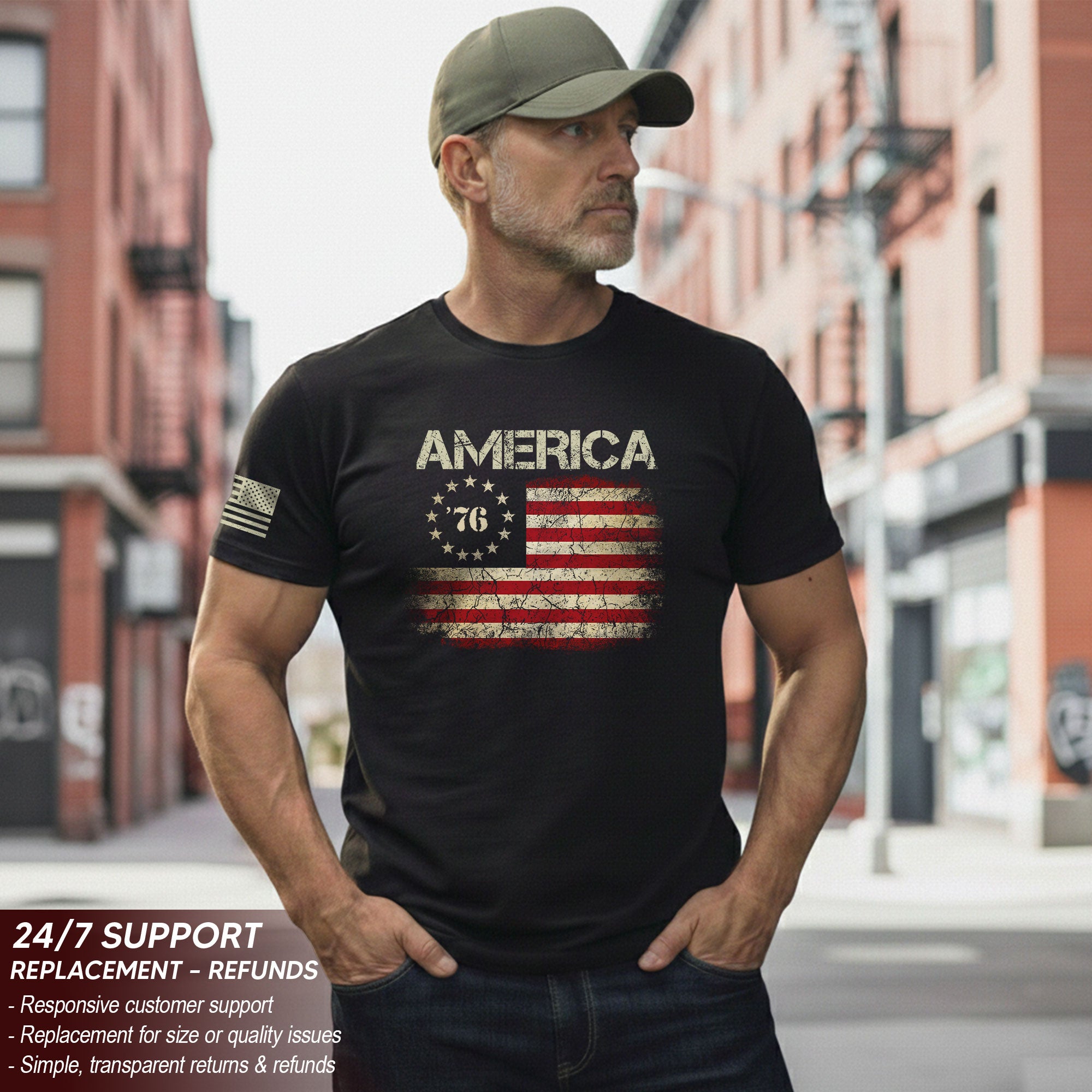 Vintage 1776 American Flag T-Shirt Patriotic Graphic Tee Men Women Casual Shirt