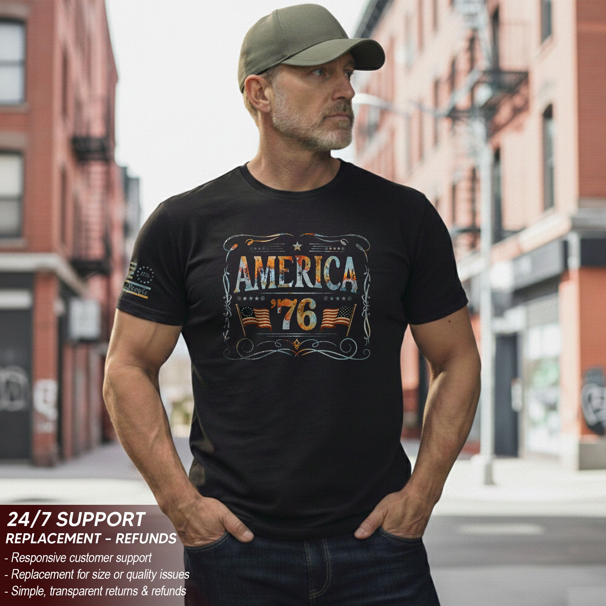 American Pride 76 T-Shirt Vintage Patriotic Graphic Design Casual Birthday Gift
