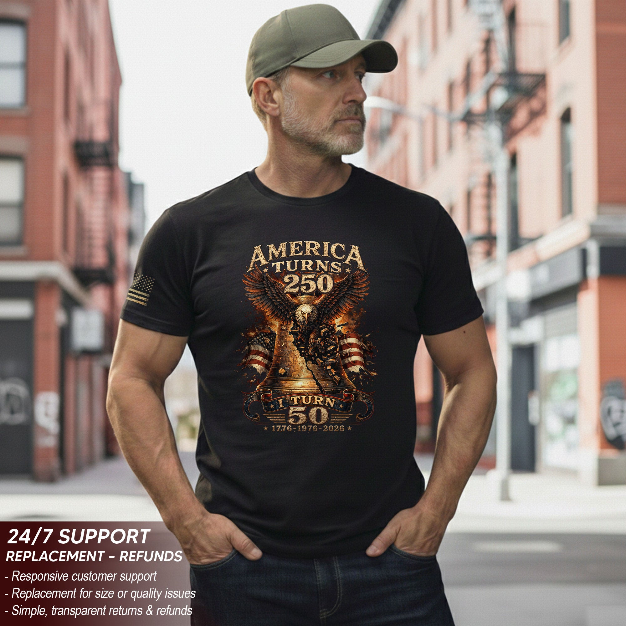 America Turns 250 I Turn 50 Eagle Liberty Bell Patriotic 50th Birthday 1976 T-Shirt