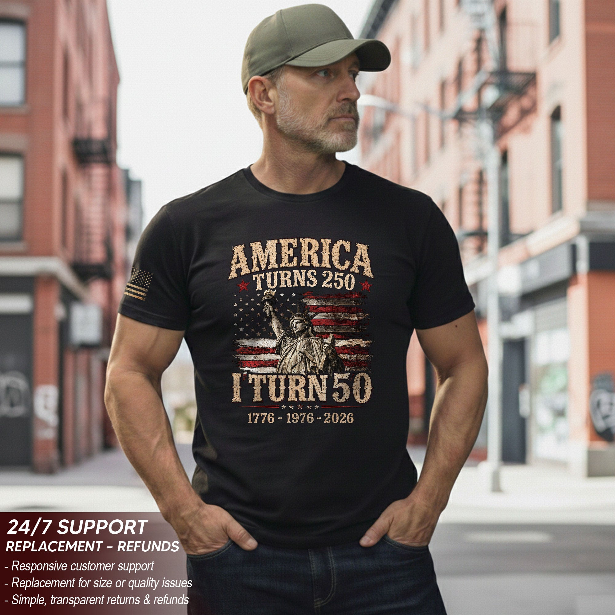 Vintage 50th Birthday Shirt Patriotic American Flag Graphic T-Shirt Gift 1976-2026