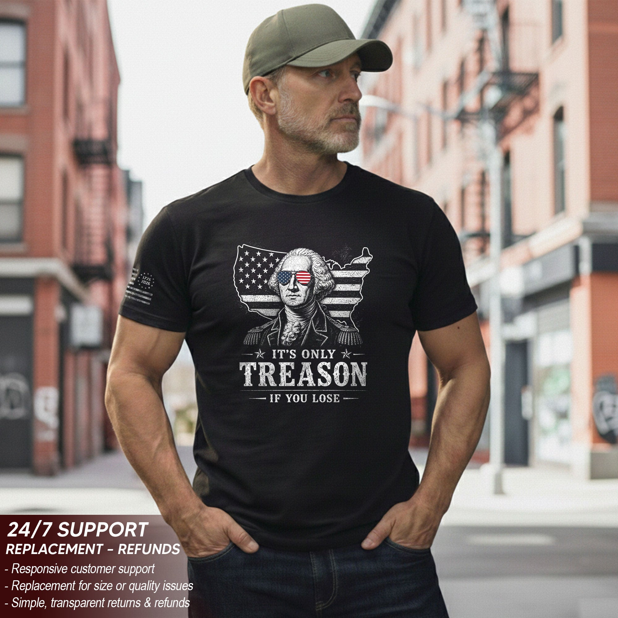 It's Only Treason If You Lose Shirt George Washington USA Map Patriotic 2D Graphic Tee