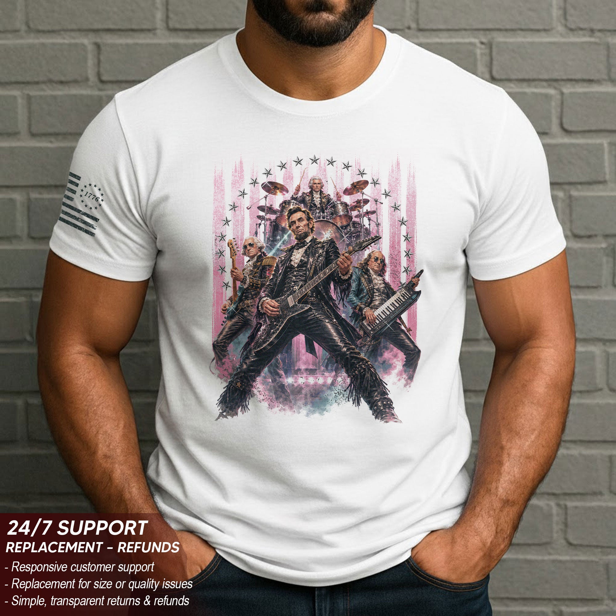 Vintage Patriotic Rock Band T-Shirt - Abraham Lincoln Guitar Graphic Apparel Tee