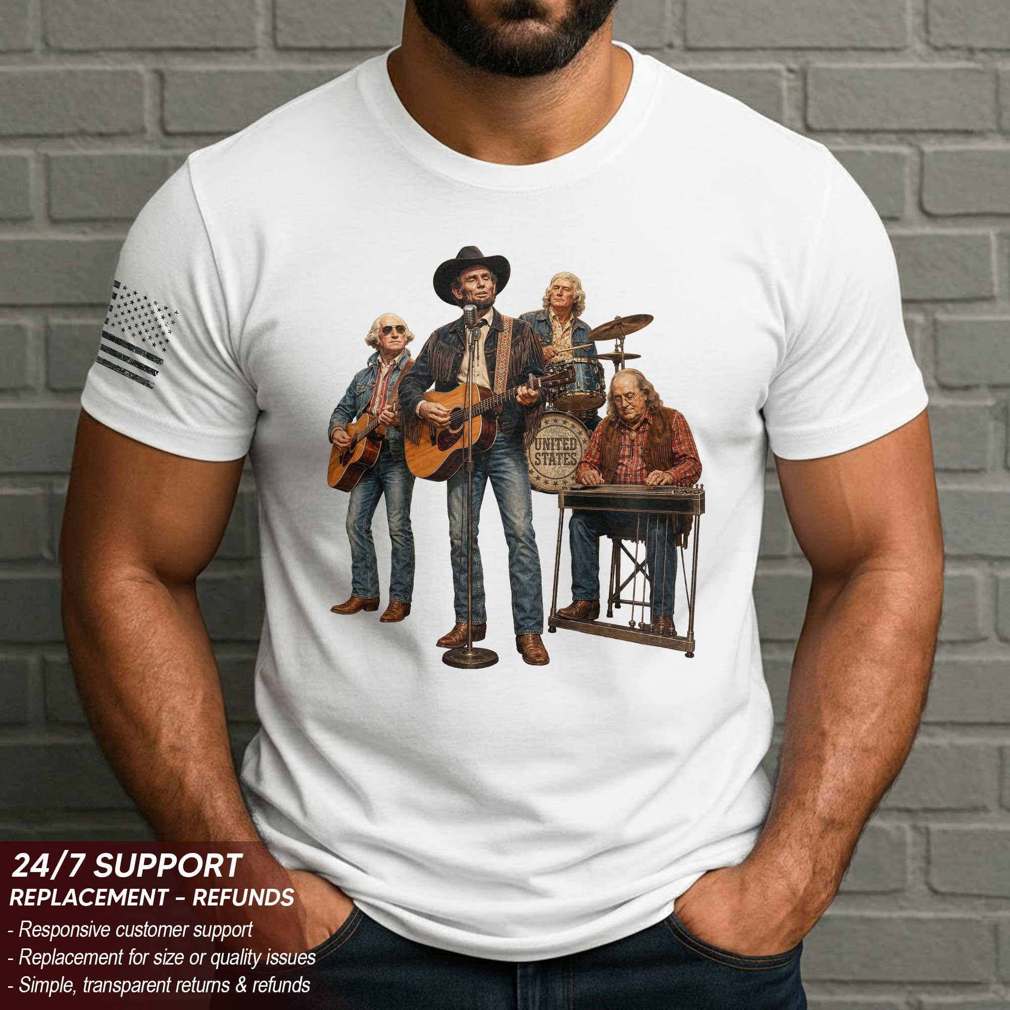 Vintage Patriotic Country Music Apparel - Founding Fathers Band Graphic Design
