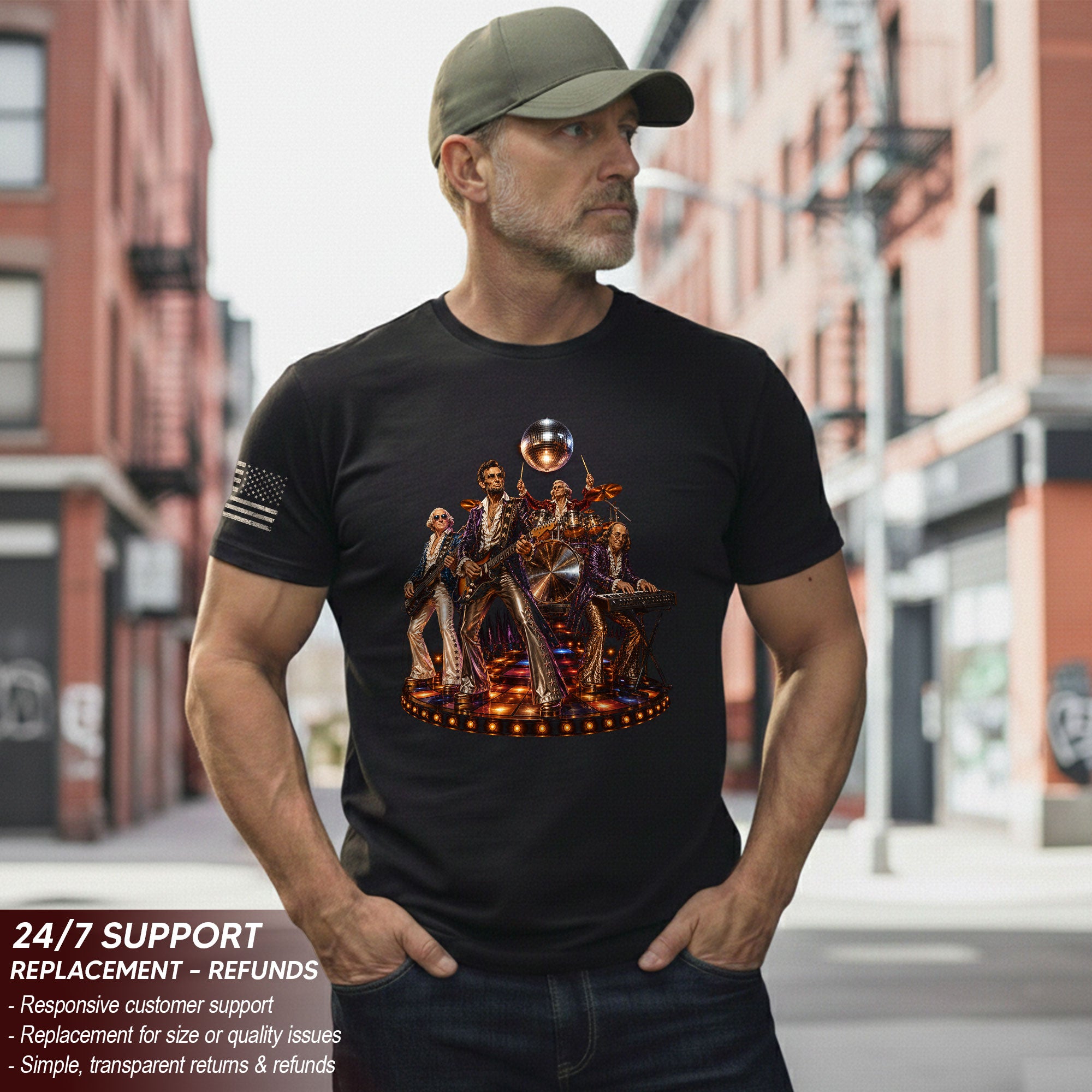 Unique Abraham Lincoln Disco Shirt - Historical Patriotic Band Graphic Print Tee