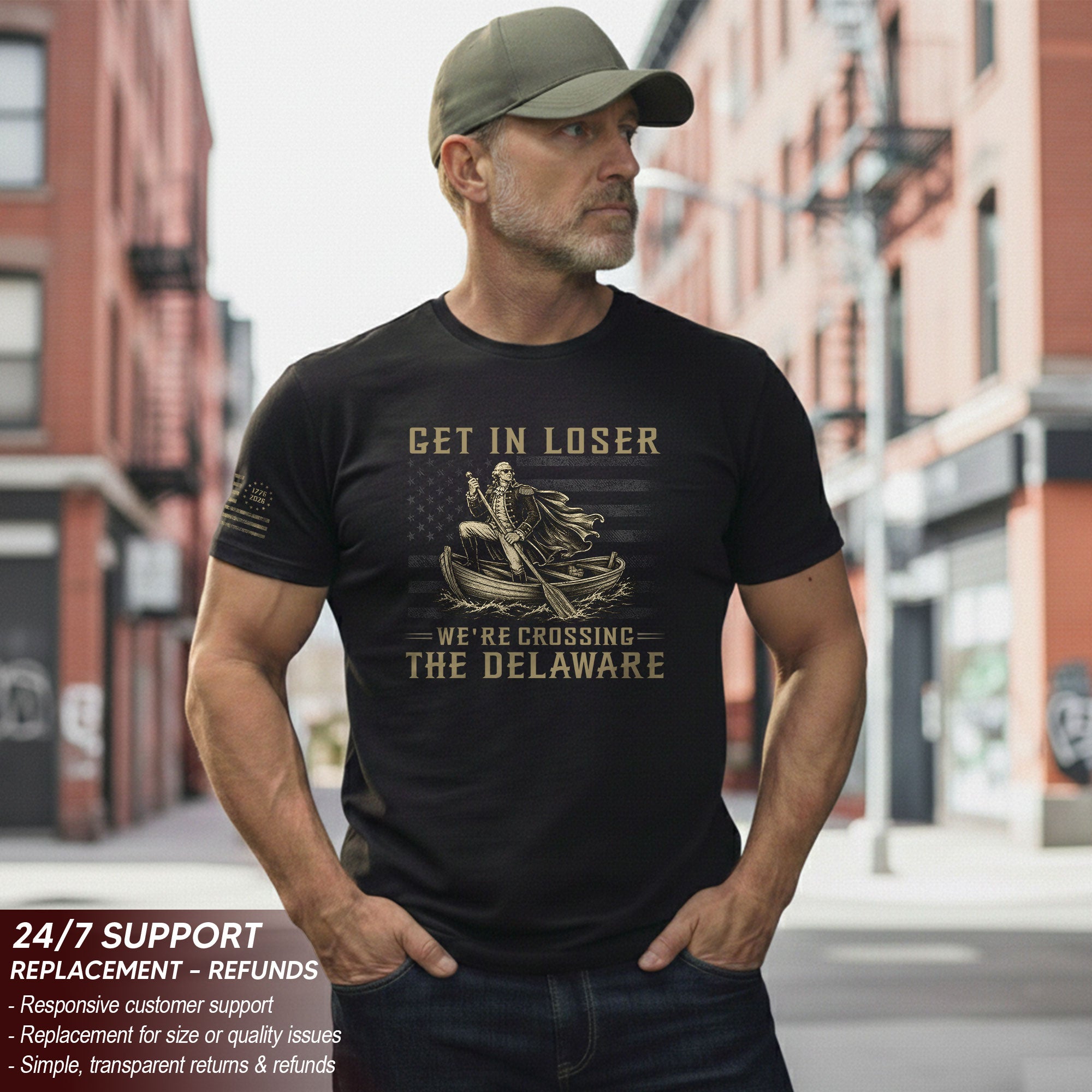 Patriotic Delaware River Crossing Tee - Get In Loser Washington Graphic Men's Shirt