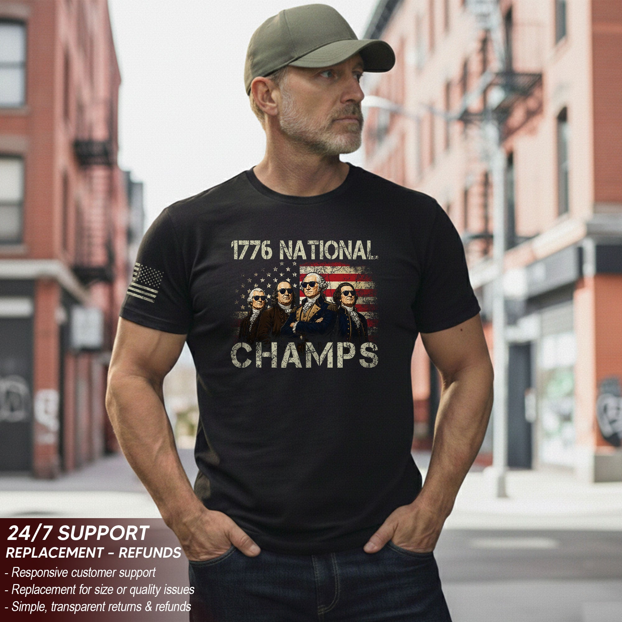 1776 National Champs T-Shirt – Patriotic Founding Fathers Graphic Tee for Casual Wear