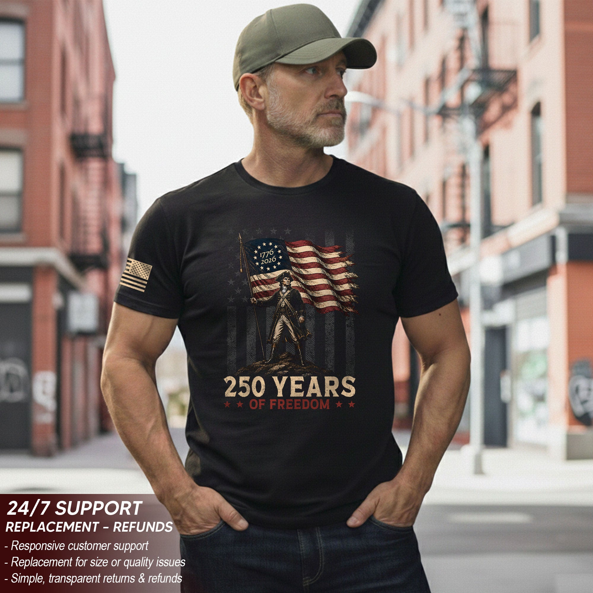 250th Anniversary Freedom Tee - Vintage George Washington Patriotic Cotton Graphic Shirt
