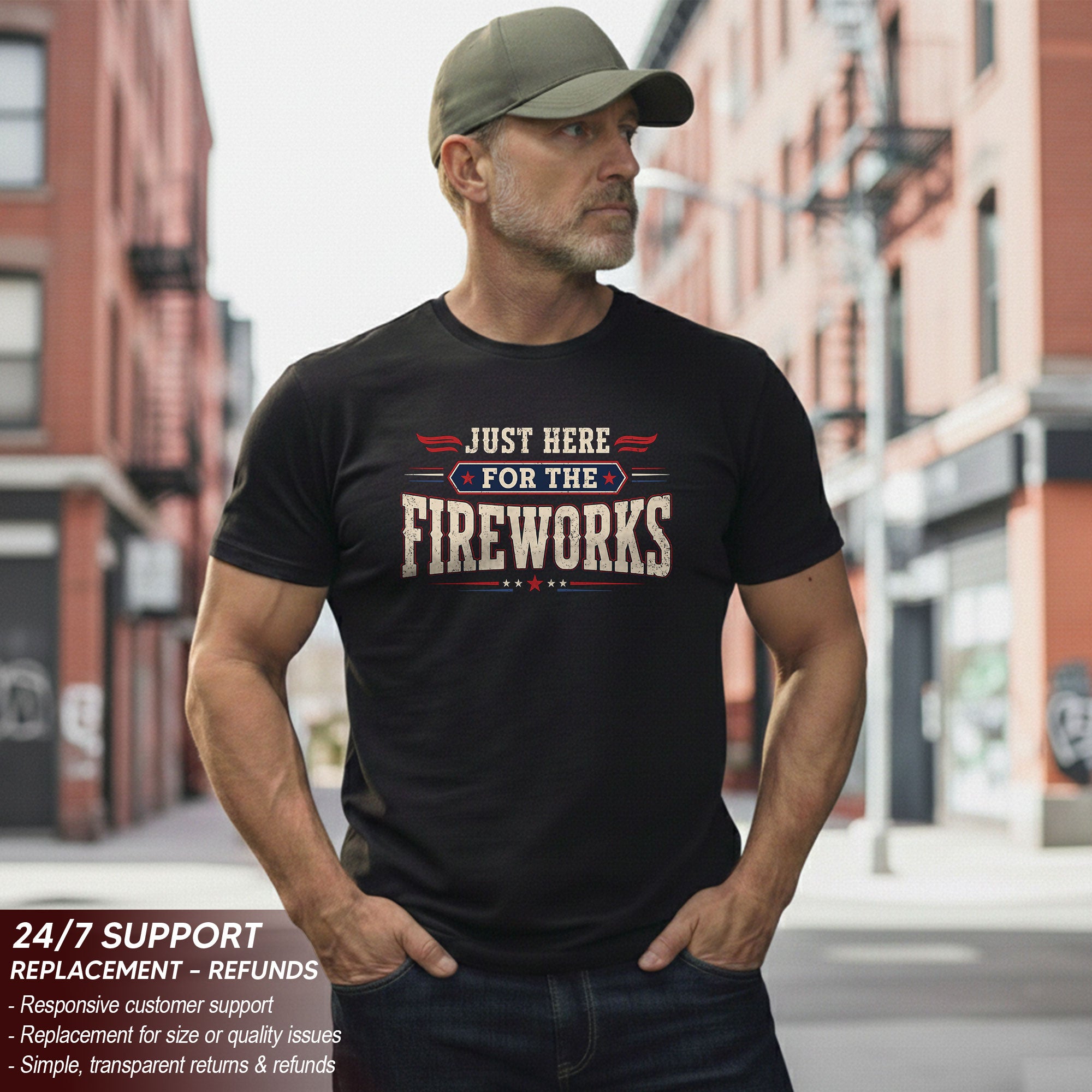 Just Here for The Fireworks T Shirt Funny Independence Day Celebration Apparel for Men