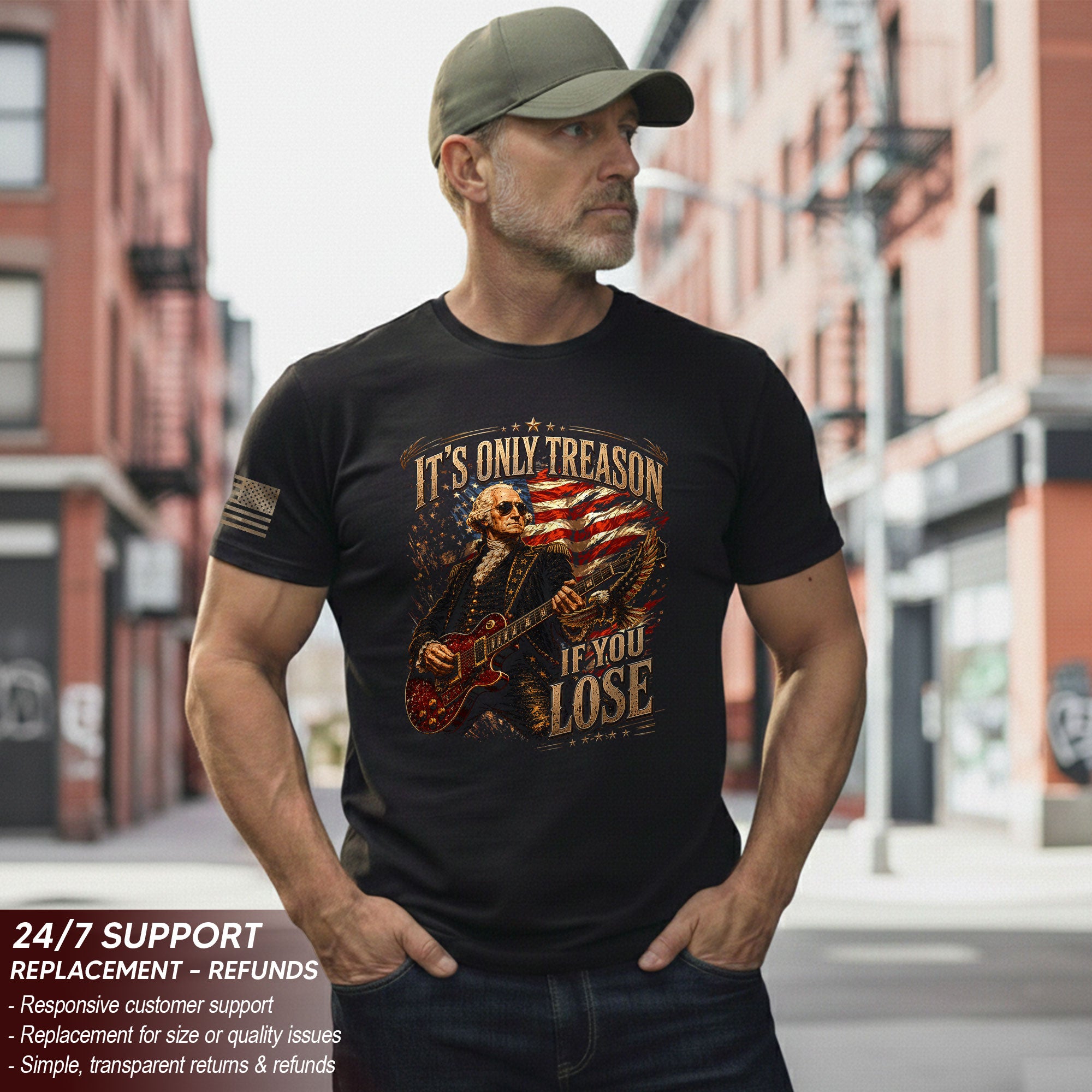 It’s Only Treason If You Lose T-Shirt - Patriotic George Washington Guitar Graphic Tee
