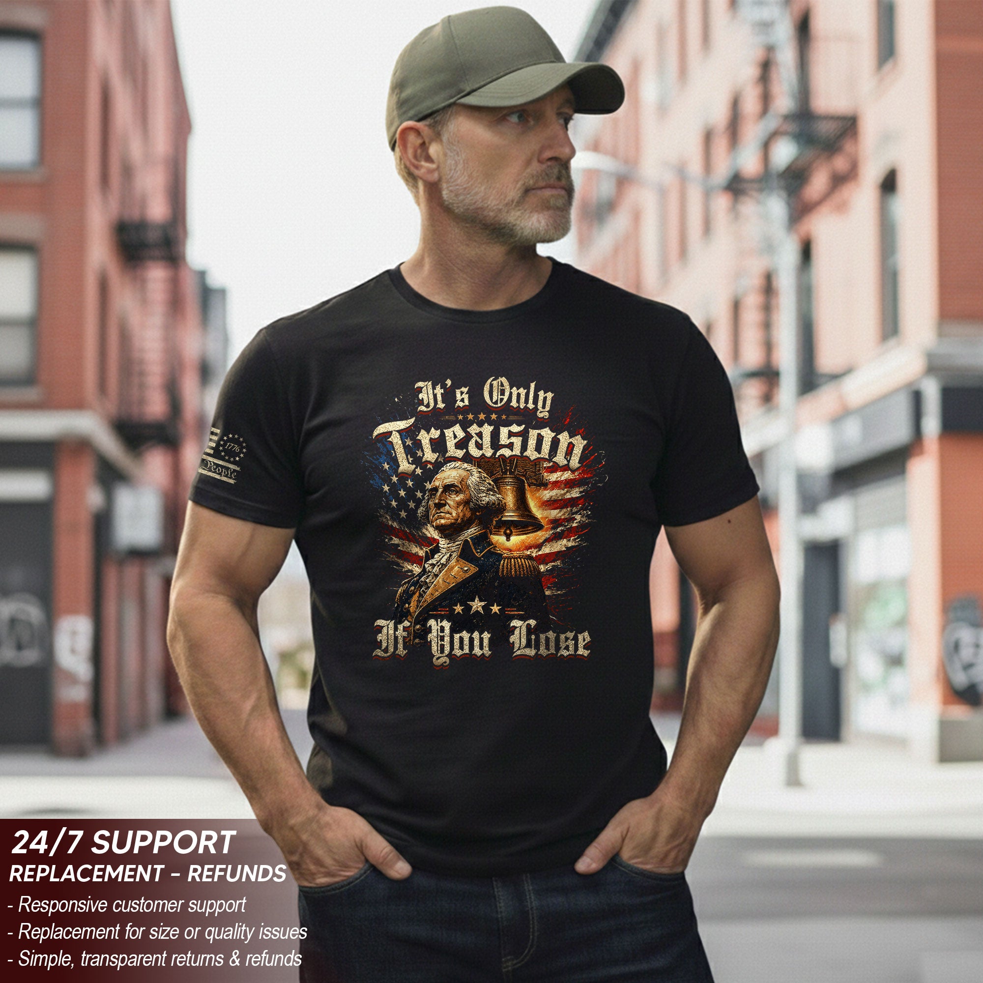 George Washington T-Shirt - It’s Only Treason If You Lose American Flag Graphic Tee