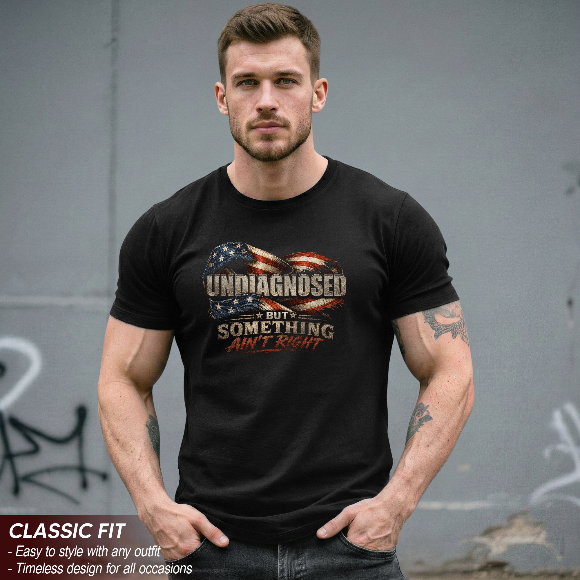 Undiagnosed But Something Ain't Right Eagle Flag T-Shirt Funny Patriotic Graphic Tee