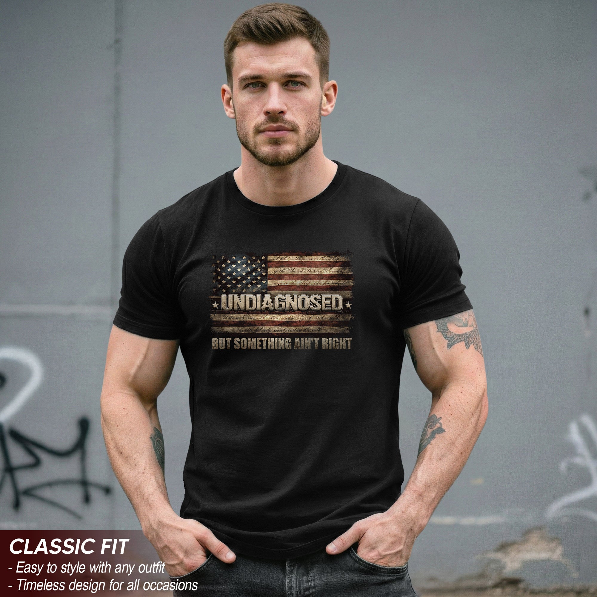 Undiagnosed But Something Ain't Right T-Shirt Vintage American Flag Graphic Tee