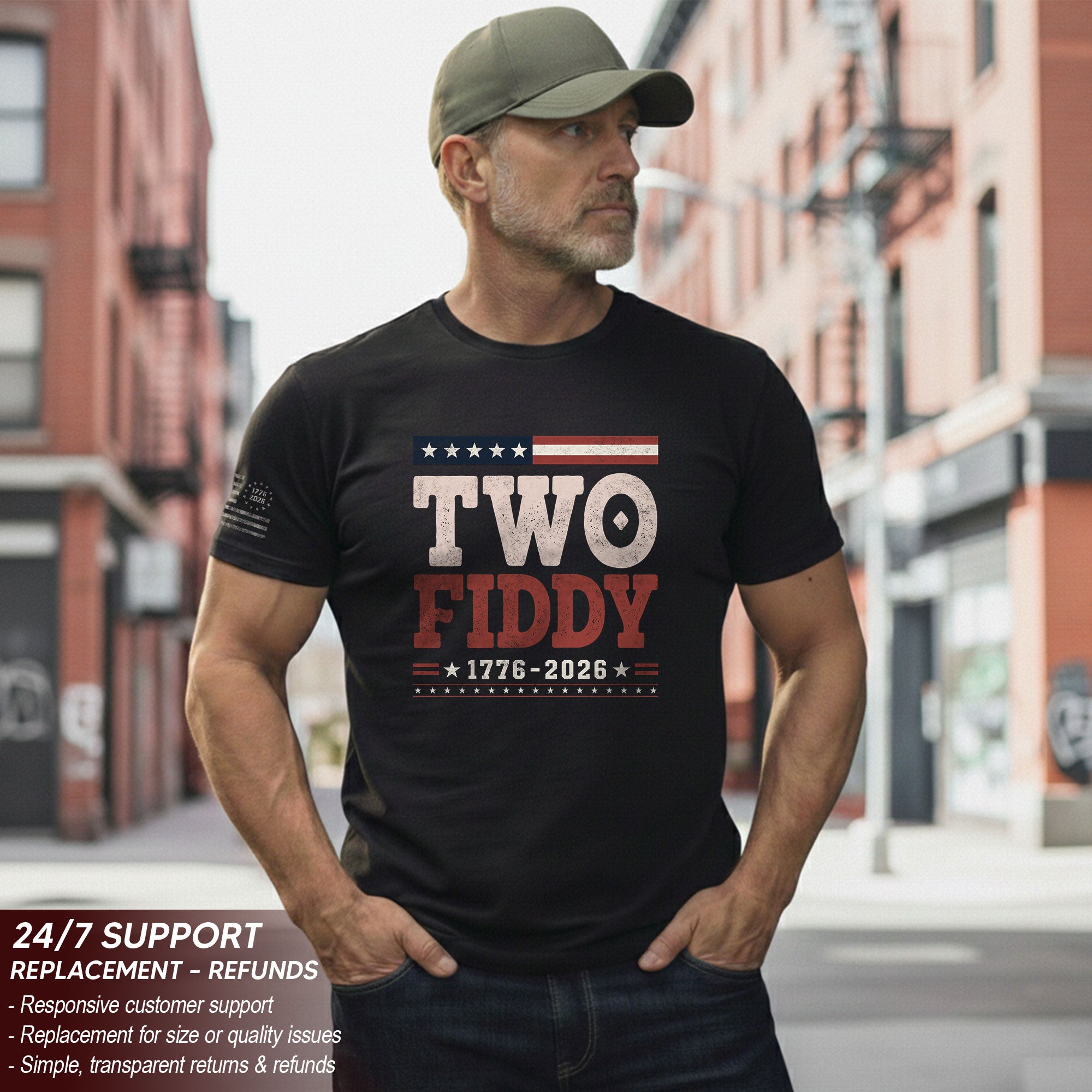 Two Fiddy 1776-2026 Patriotic T-Shirt - Vintage American Independence Graphic Tee