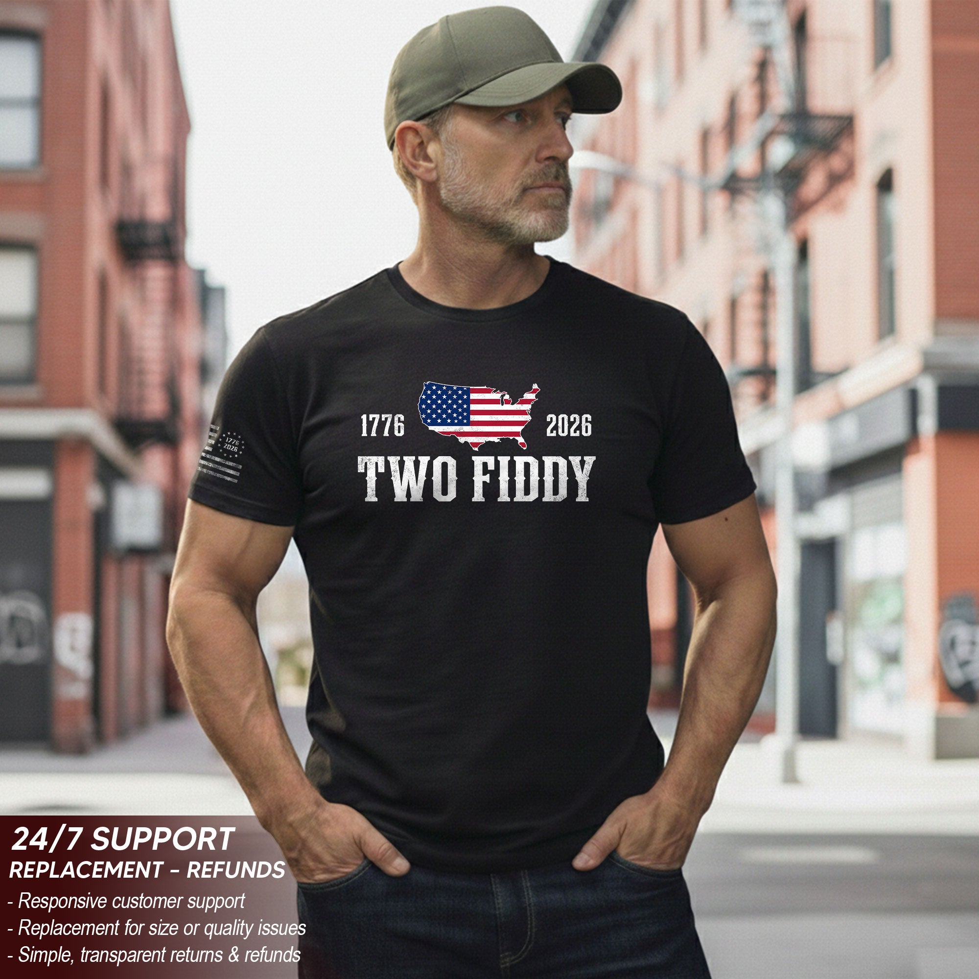 Patriotic Two Fiddy 1776-2026 Map Design - Classic American Anniversary Graphic Tee