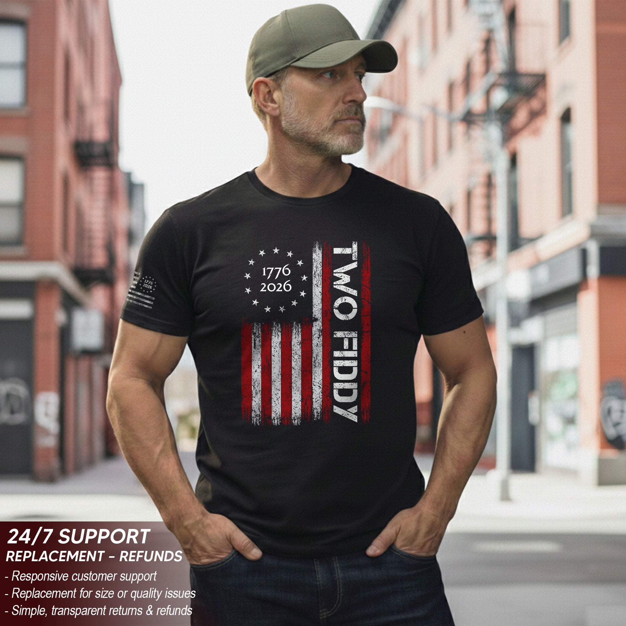 Vintage American Two Fiddy 1776-2026 Flag Graphic Apparel - Patriotic Anniversary Top