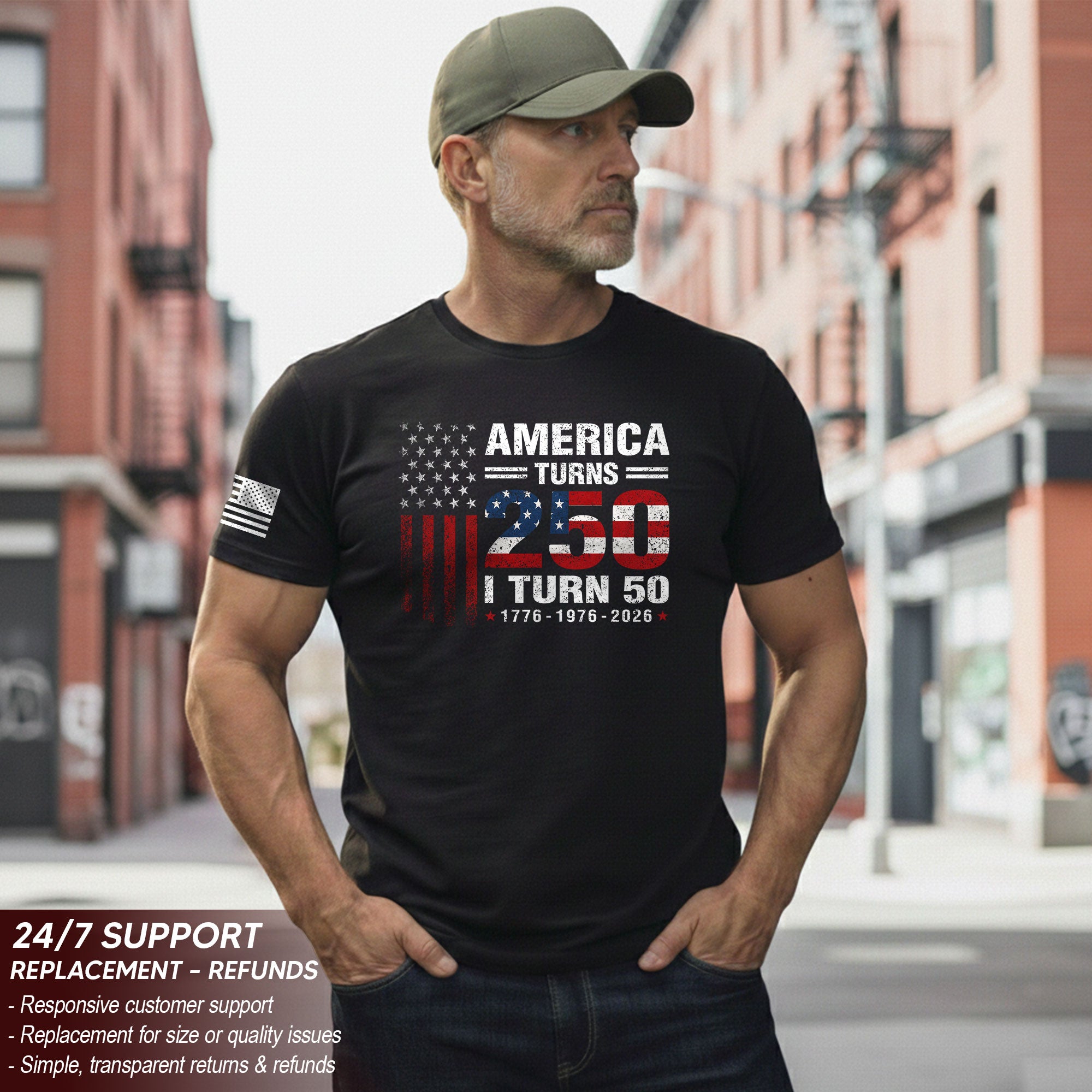 Vintage Style 250 & 50 Birthday Shirt: 1776-2026 Patriotic Anniversary Graphic Tee
