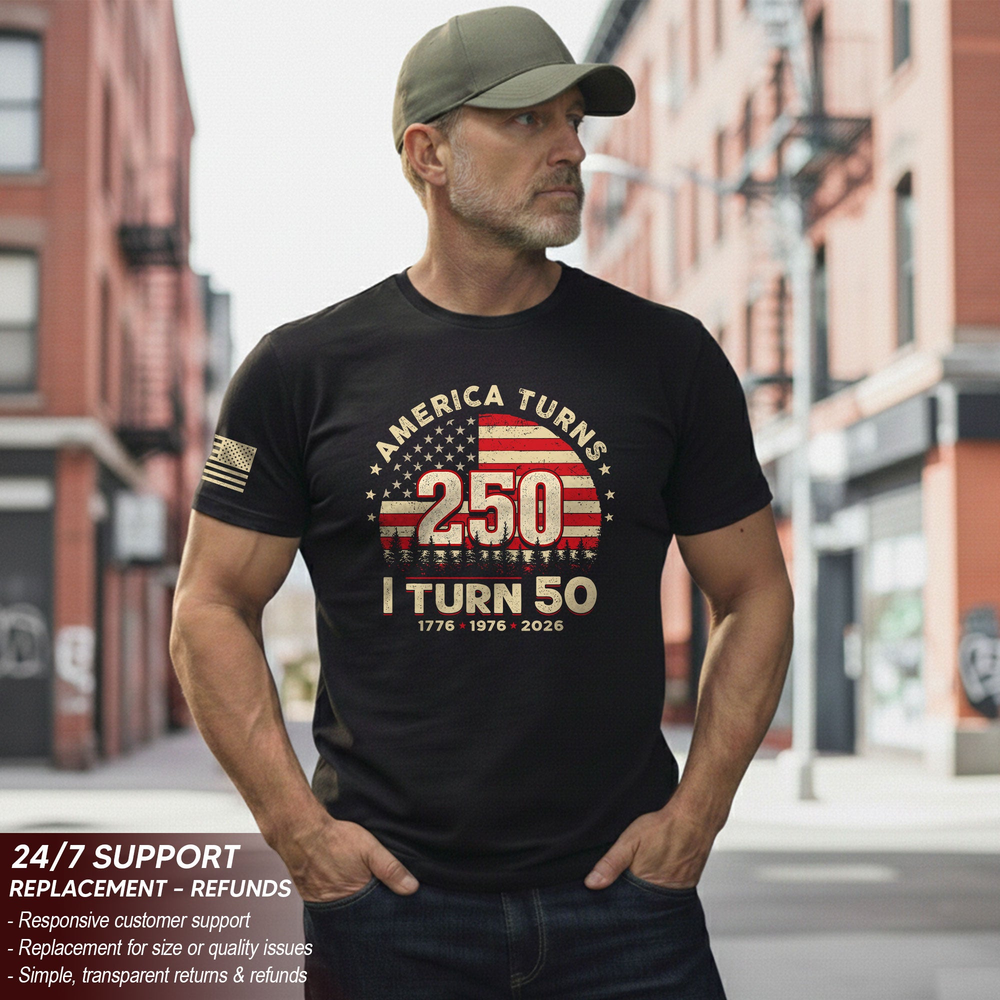 Awesome 1776 2026 Birthday Shirt America Turns 250 And I Turn 50 Patriotic Graphic Tee
